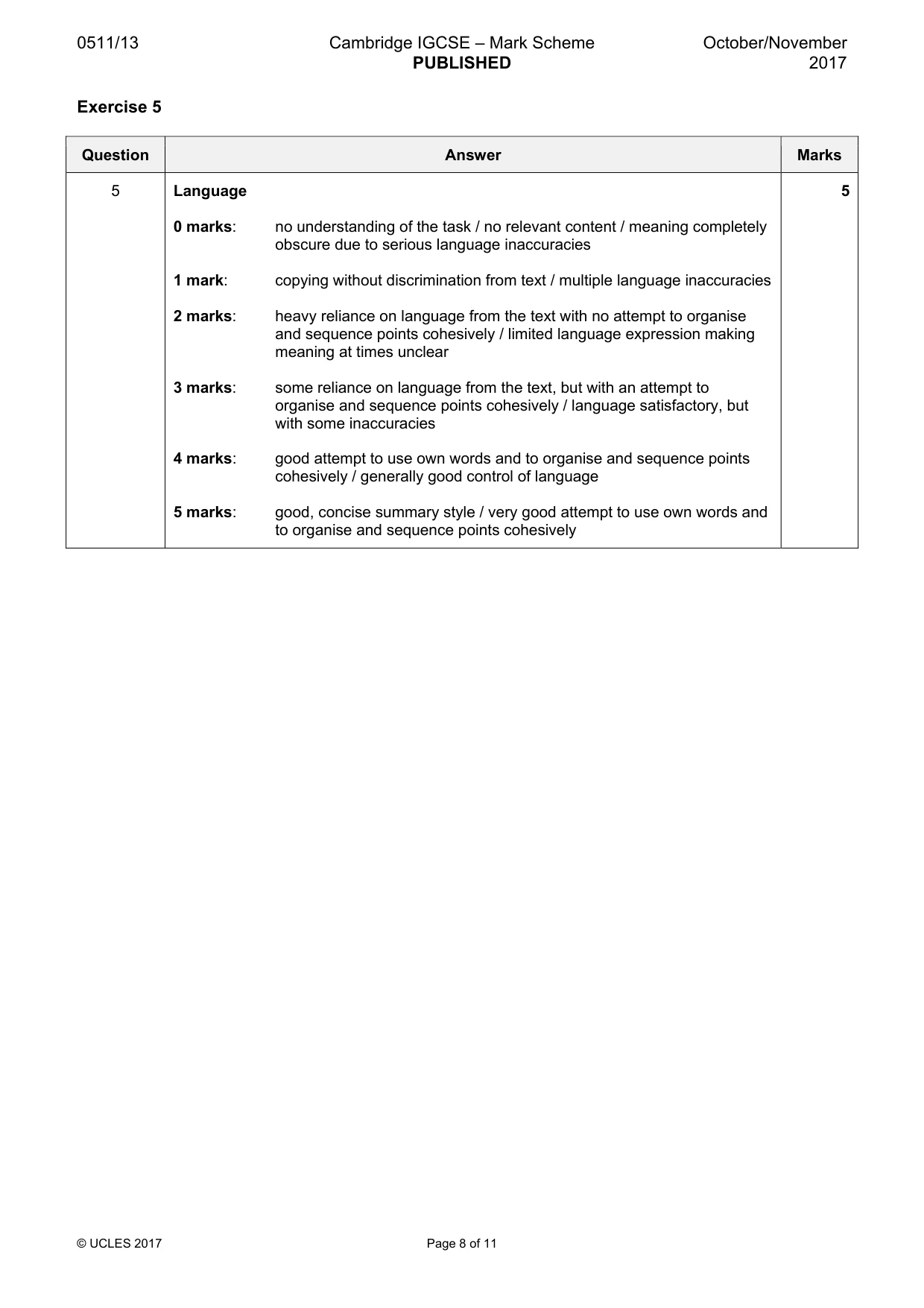 Mark scheme, page 8 of 11