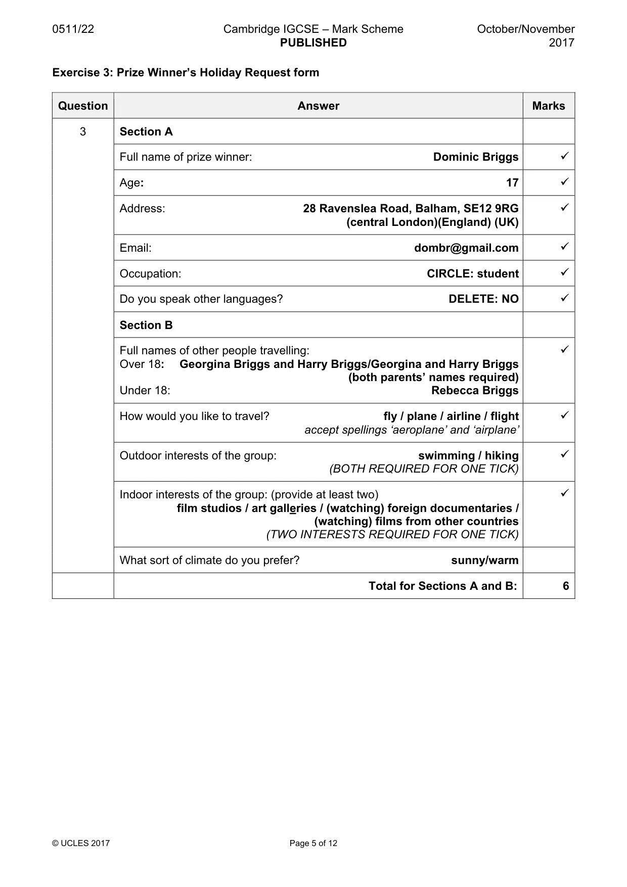 Mark scheme, page 5 of 12