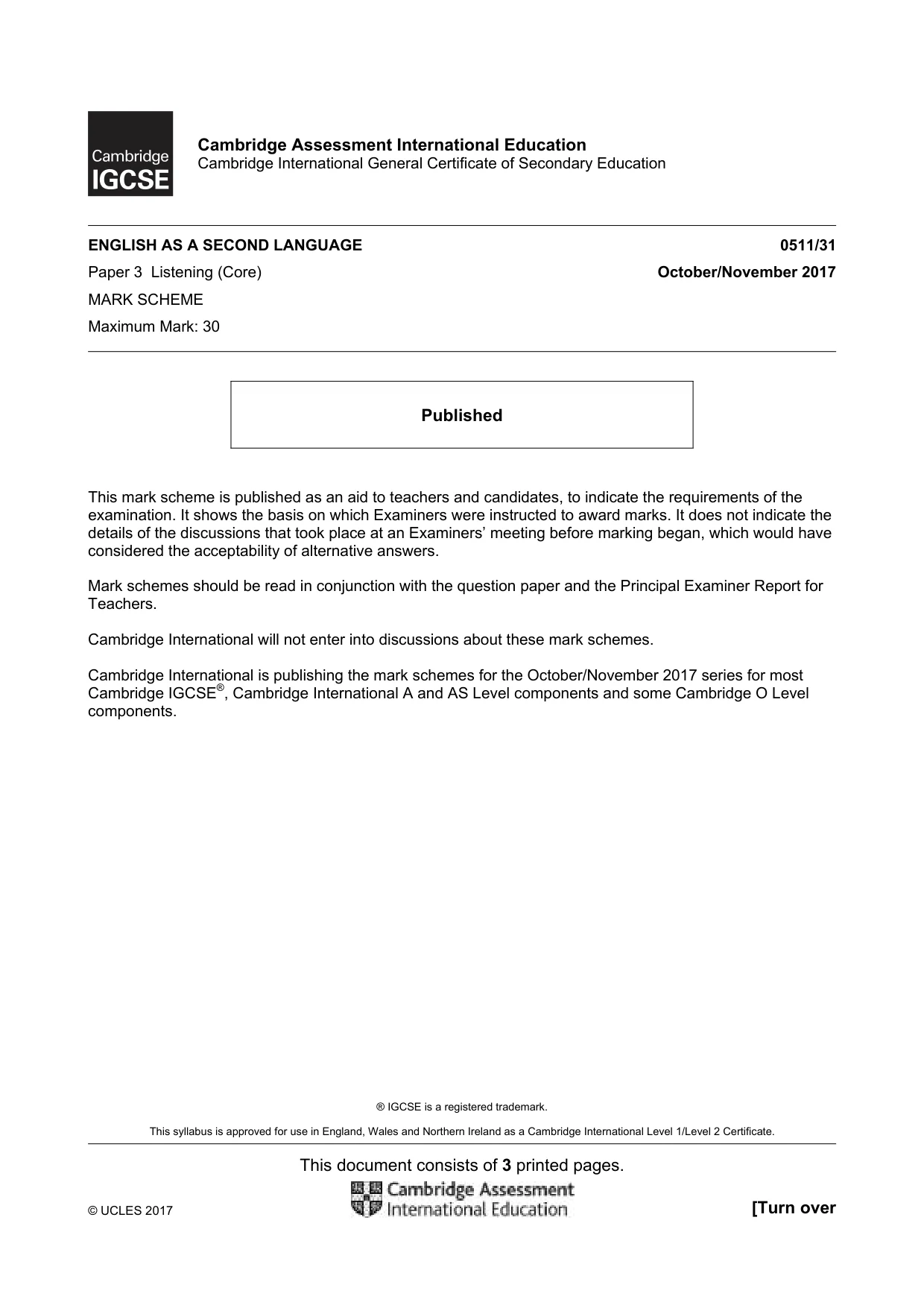 Mark scheme, page 1 of 3