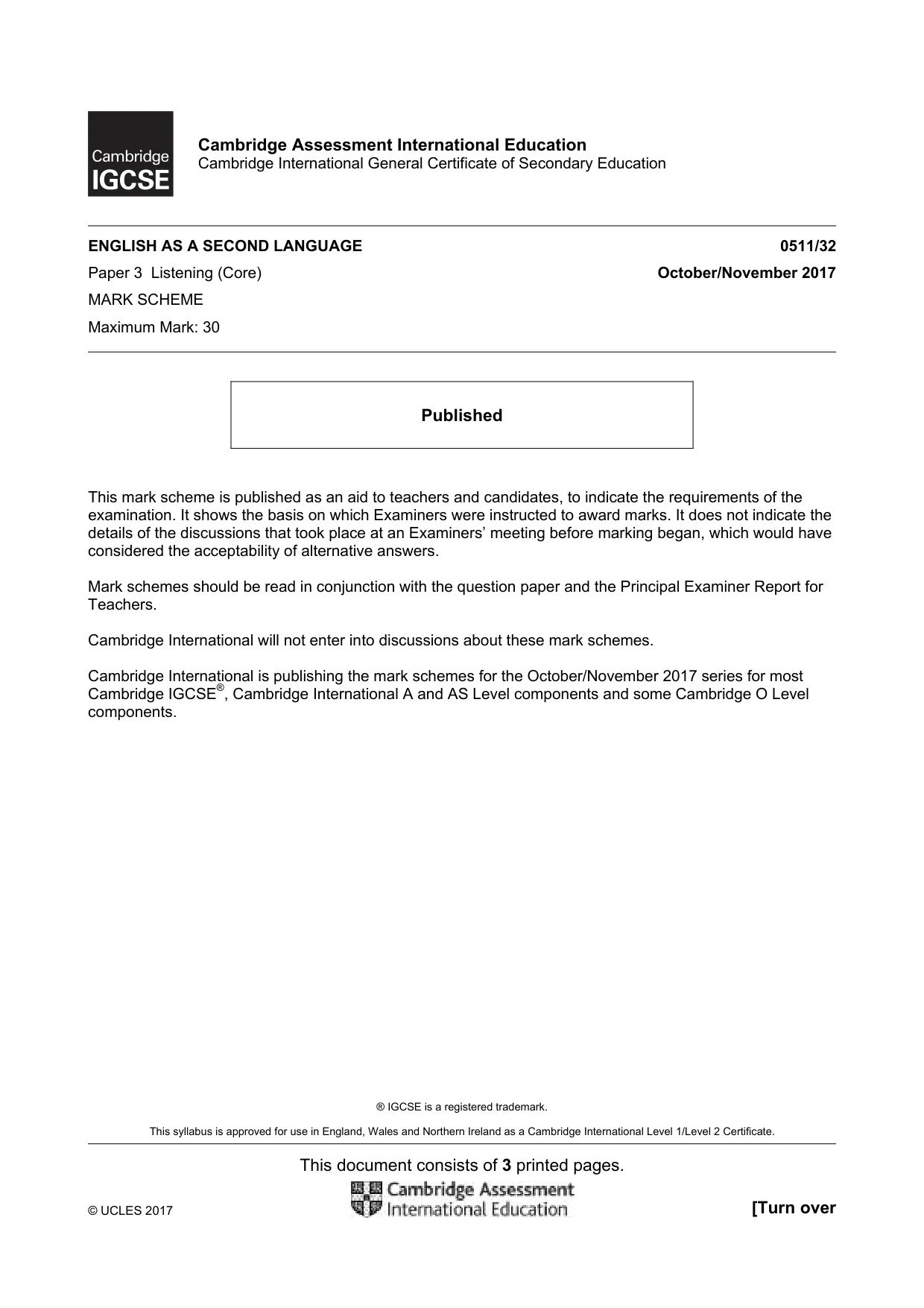 Mark scheme, page 1 of 3