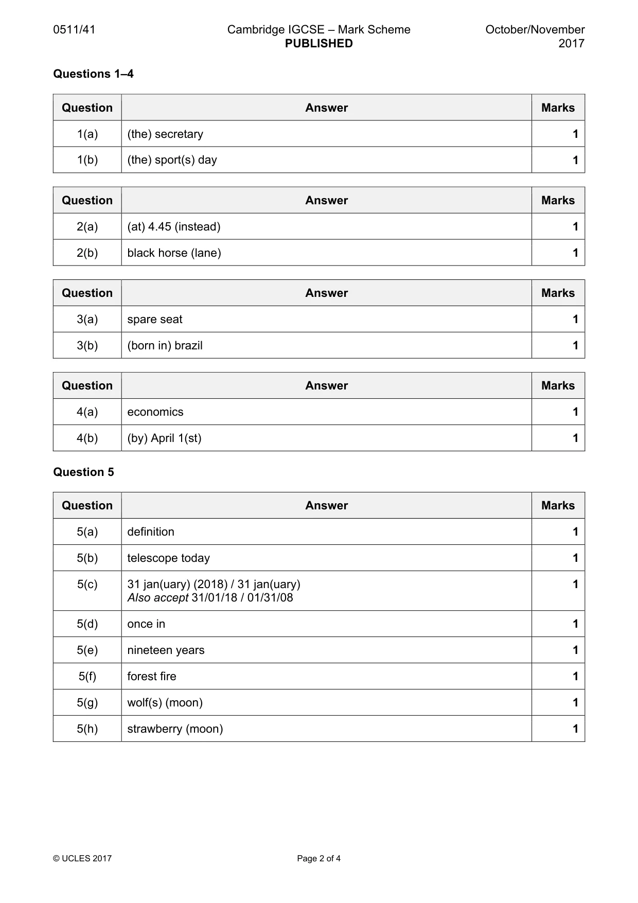 Mark scheme, page 2 of 4