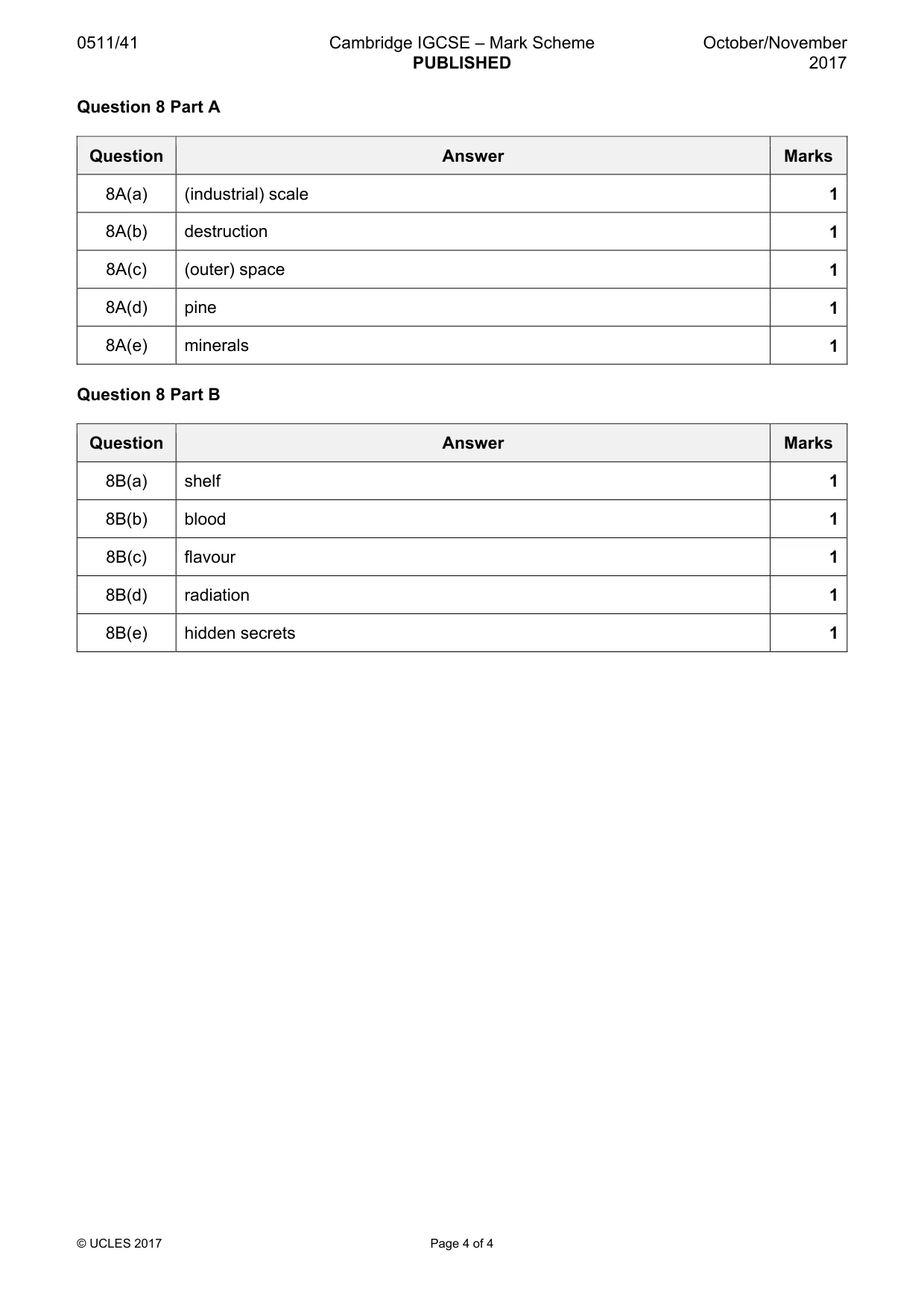 Mark scheme, page 4 of 4