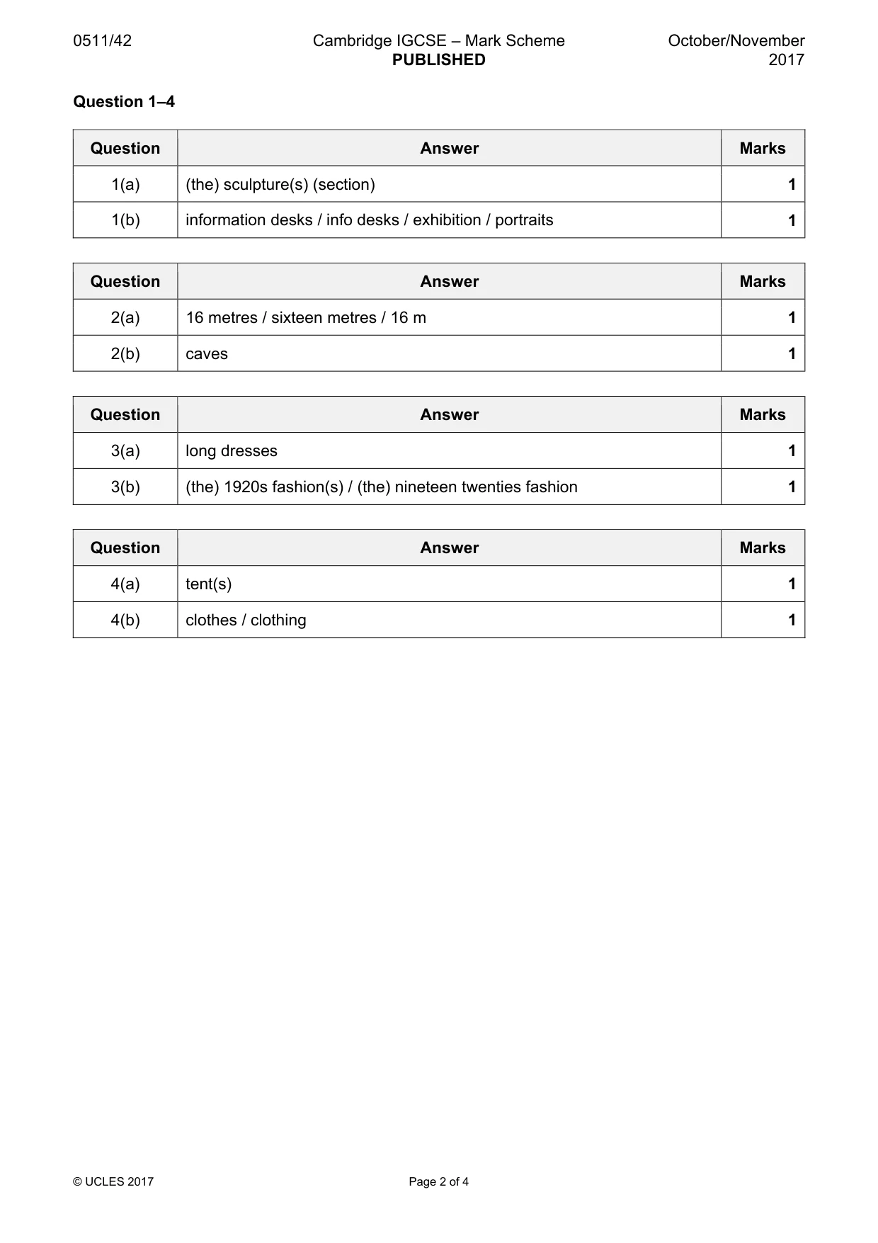 Mark scheme, page 2 of 4