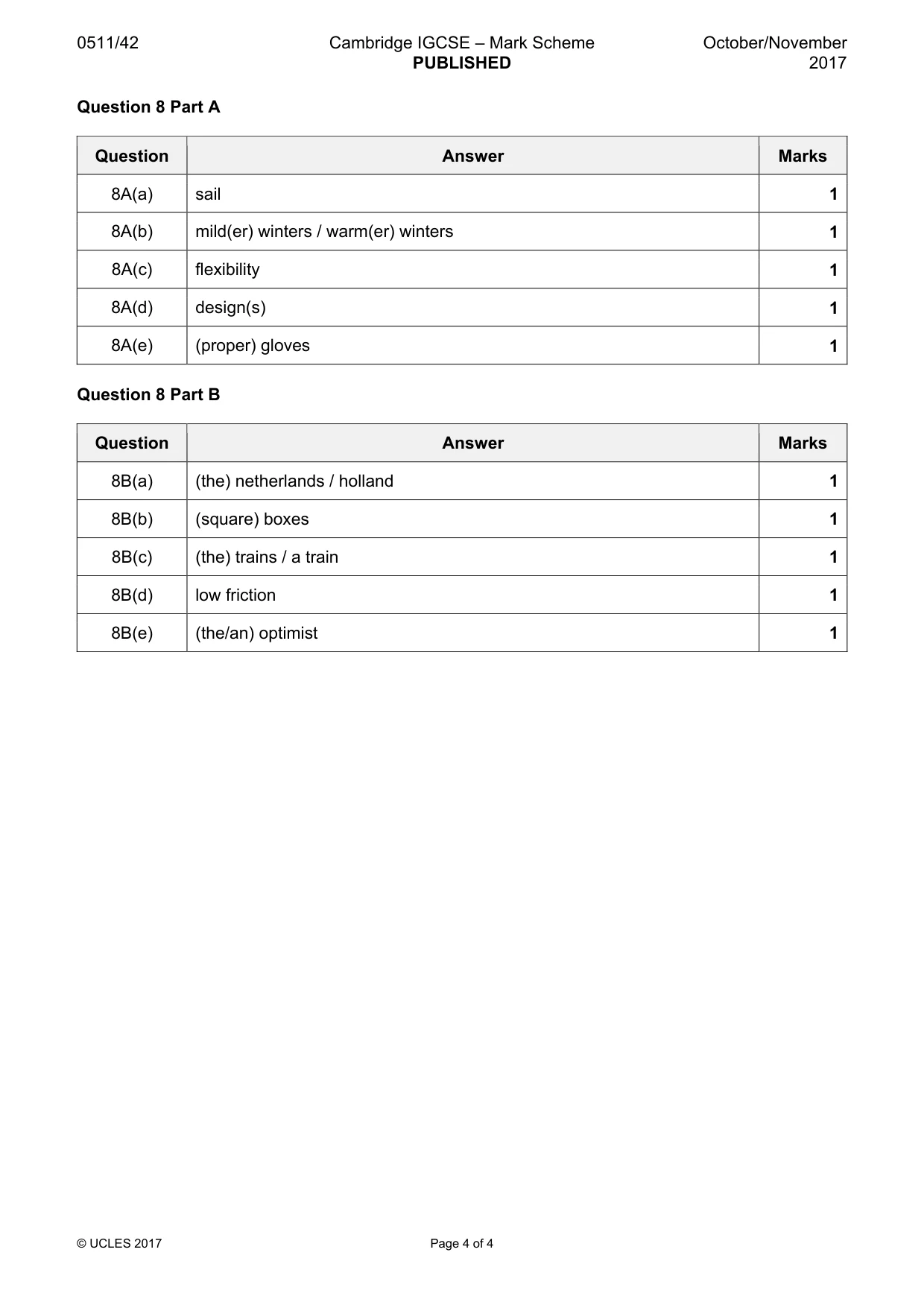 Mark scheme, page 4 of 4