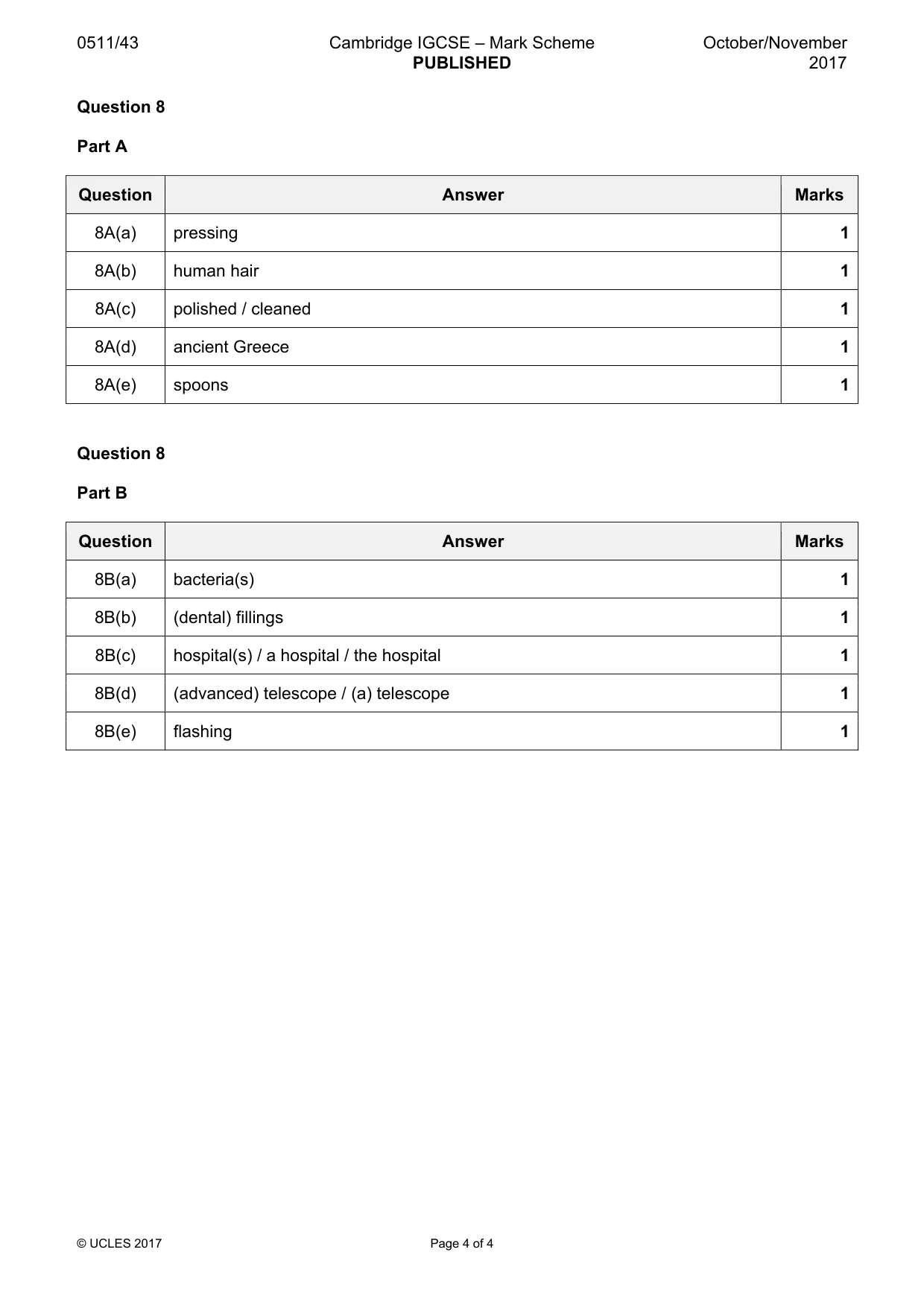 Mark scheme, page 4 of 4