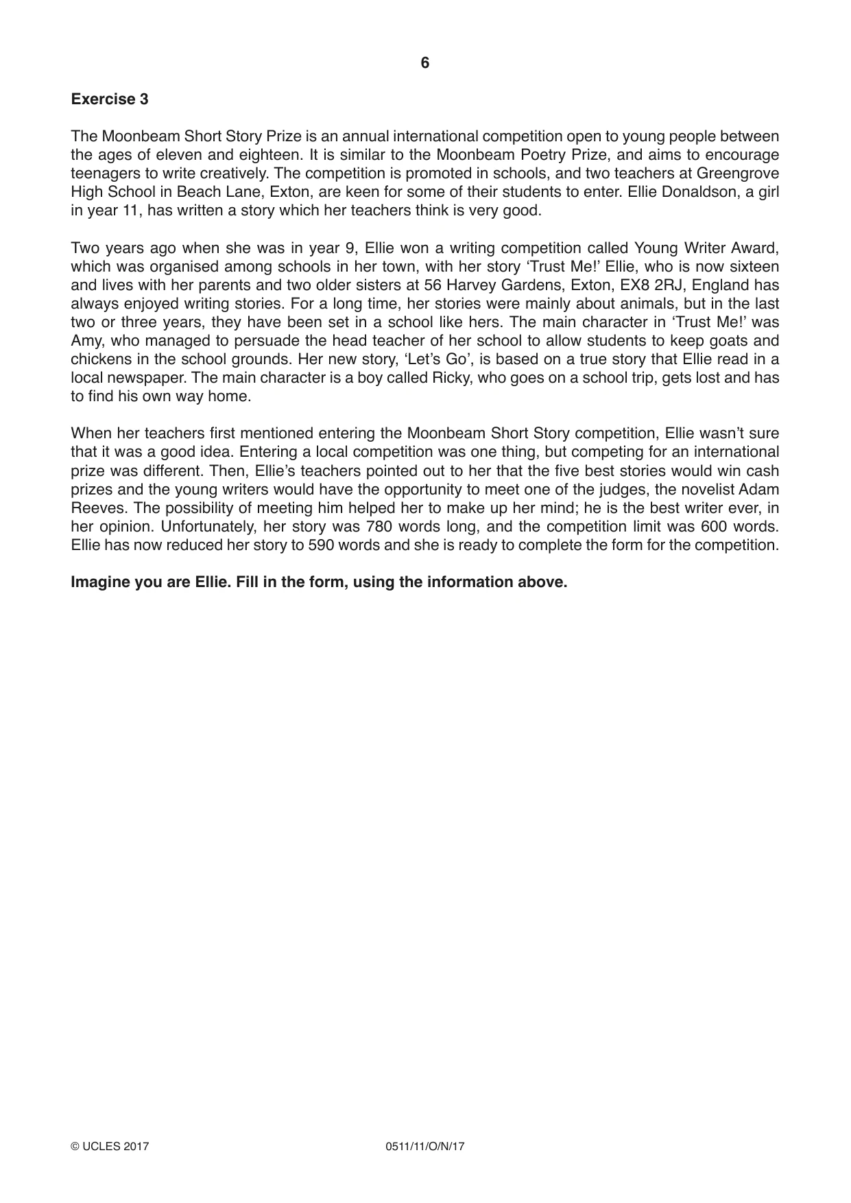 Cambridge IGCSE English - Second Language (count-in oral) 0511 2017 Oct/Nov Paper 1 · Variant 1 question paper, page 6 of 16