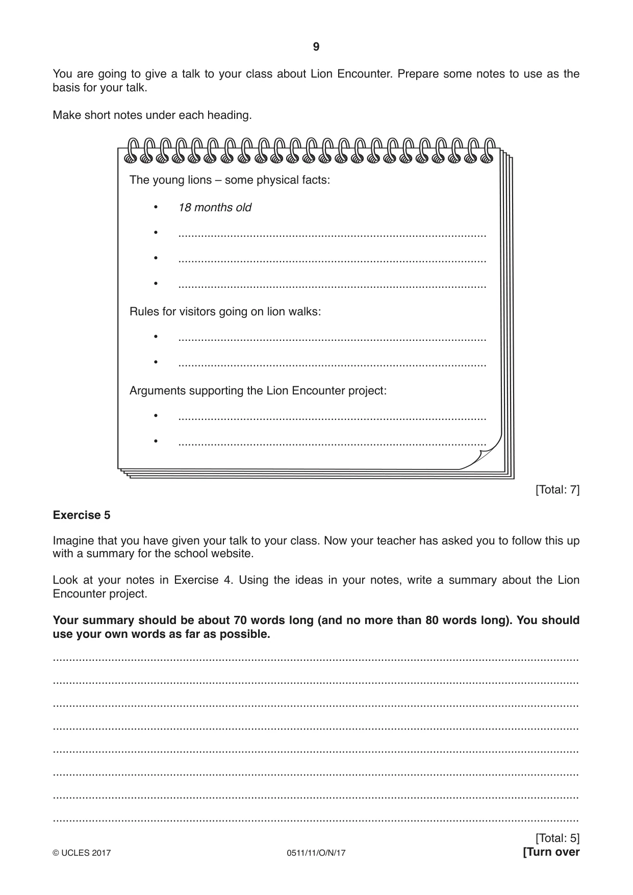 Cambridge IGCSE English - Second Language (count-in oral) 0511 2017 Oct/Nov Paper 1 · Variant 1 question paper, page 9 of 16