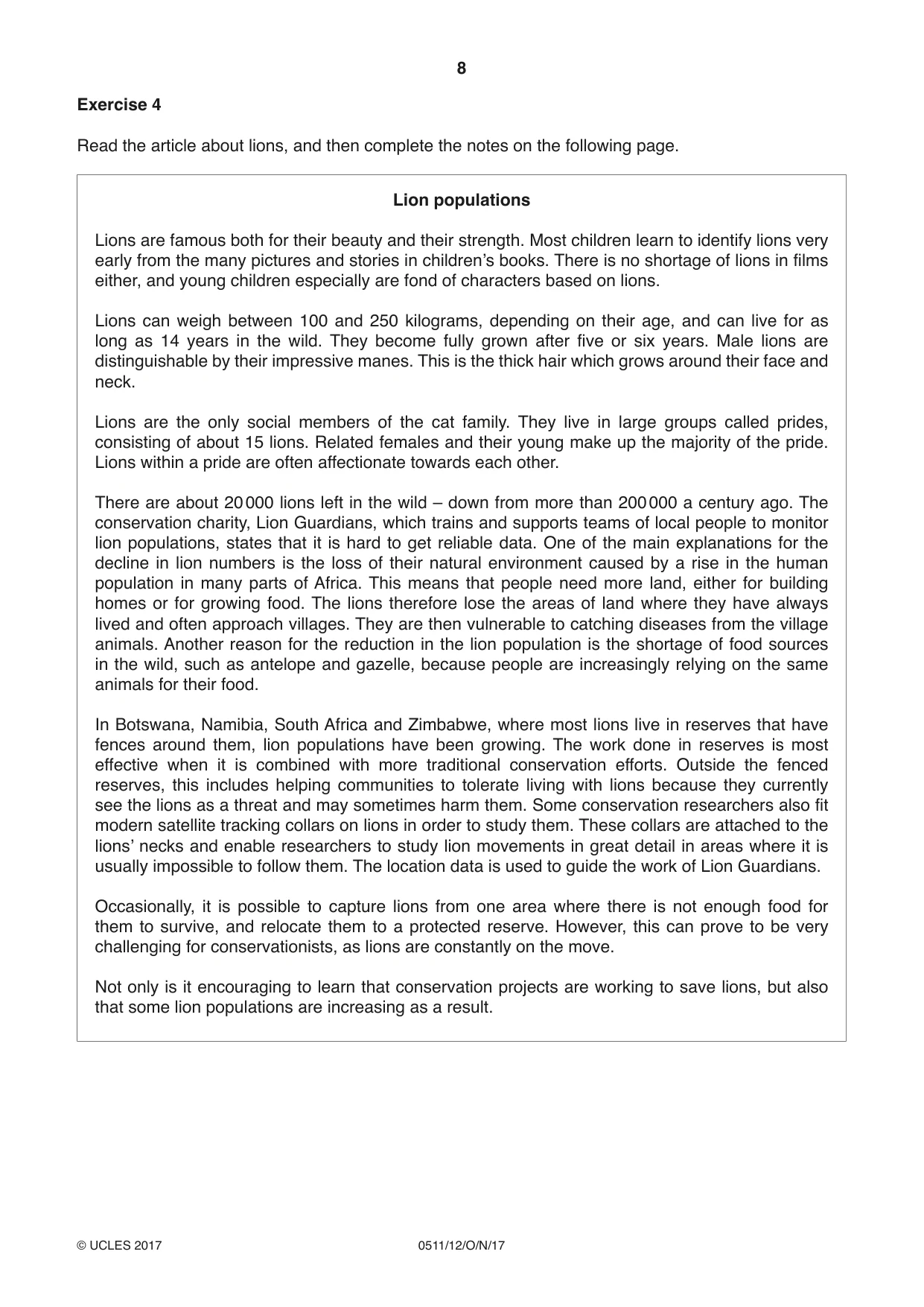 Cambridge IGCSE English - Second Language (count-in oral) 0511 2017 Oct/Nov Paper 1 · Variant 2 question paper, page 8 of 16