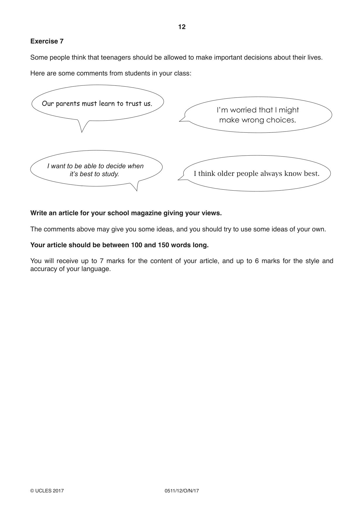 Cambridge IGCSE English - Second Language (count-in oral) 0511 2017 Oct/Nov Paper 1 · Variant 2 question paper, page 12 of 16