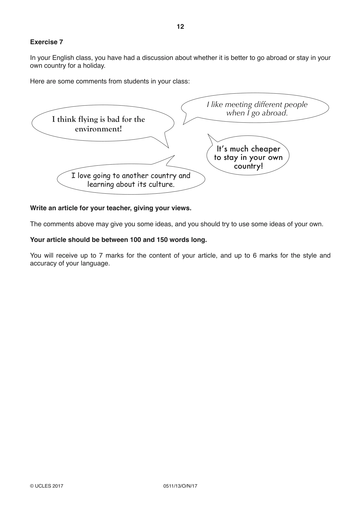 Cambridge IGCSE English - Second Language (count-in oral) 0511 2017 Oct/Nov Paper 1 · Variant 3 question paper, page 12 of 16