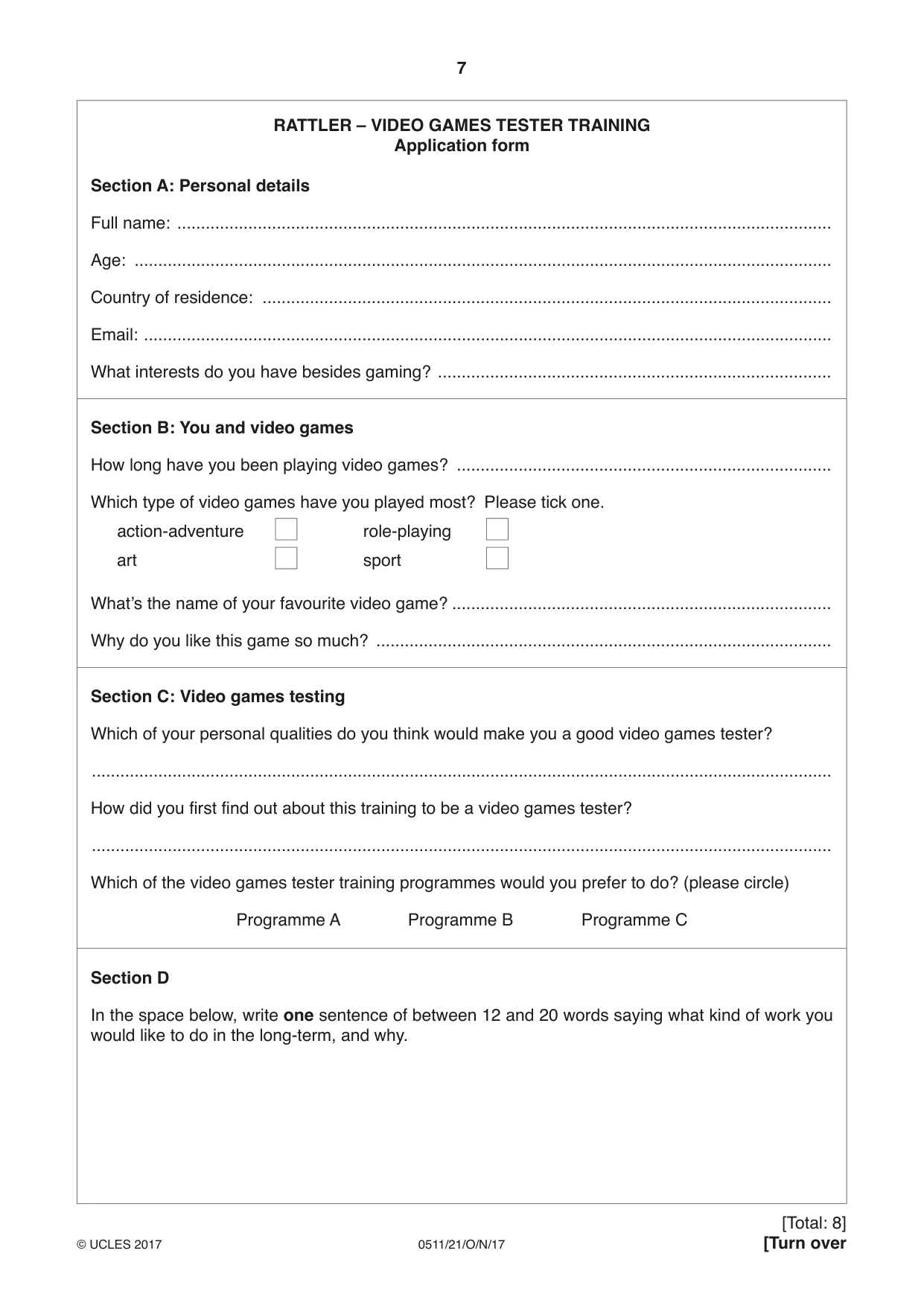 Cambridge IGCSE English - Second Language (count-in oral) 0511 2017 Oct/Nov Paper 2 · Variant 1 question paper, page 7 of 16