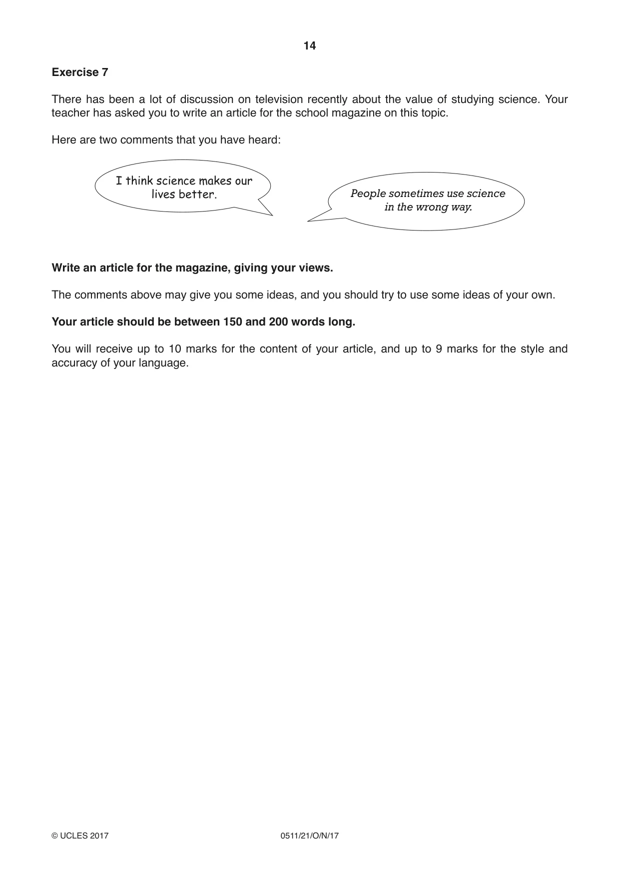 Cambridge IGCSE English - Second Language (count-in oral) 0511 2017 Oct/Nov Paper 2 · Variant 1 question paper, page 14 of 16