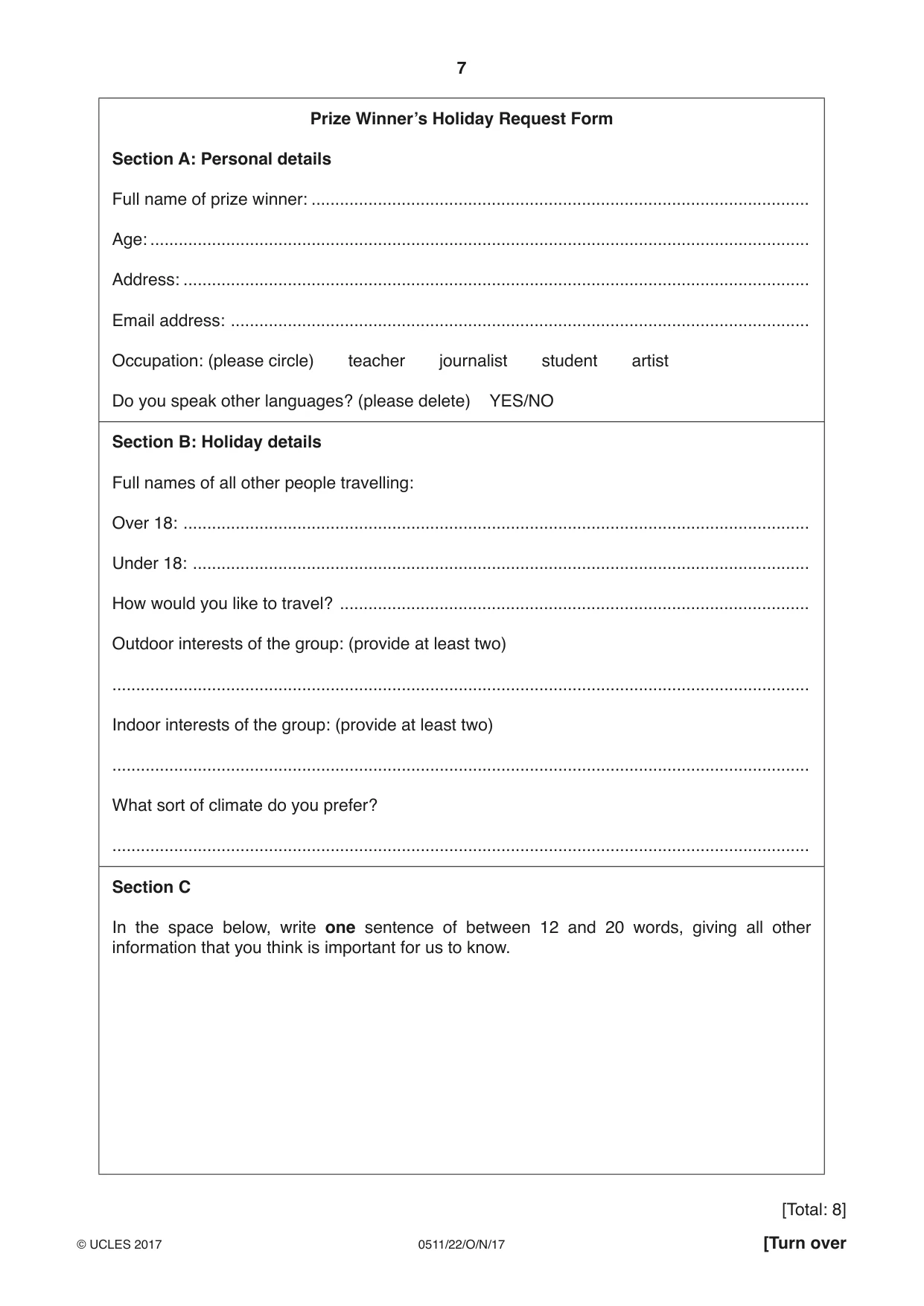 Cambridge IGCSE English - Second Language (count-in oral) 0511 2017 Oct/Nov Paper 2 · Variant 2 question paper, page 7 of 16