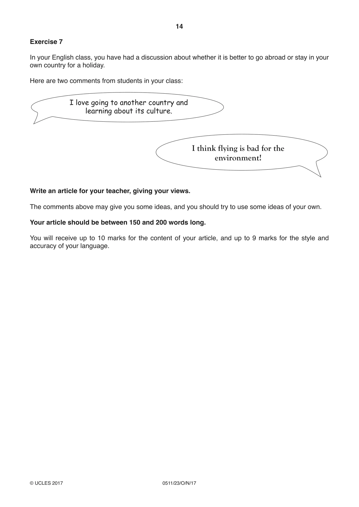 Cambridge IGCSE English - Second Language (count-in oral) 0511 2017 Oct/Nov Paper 2 · Variant 3 question paper, page 14 of 16