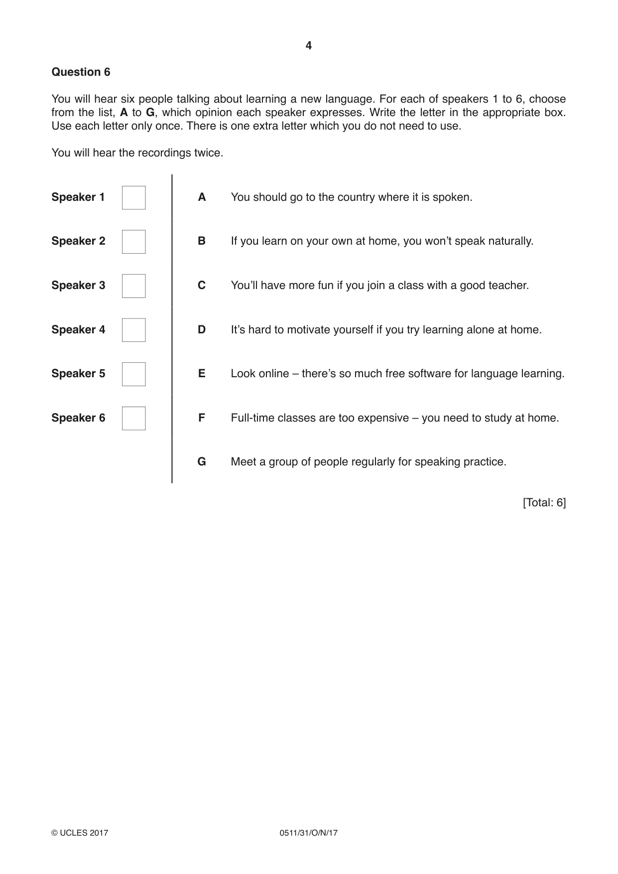 Cambridge IGCSE English - Second Language (count-in oral) 0511 2017 Oct/Nov Paper 3 · Variant 1 question paper, page 4 of 8