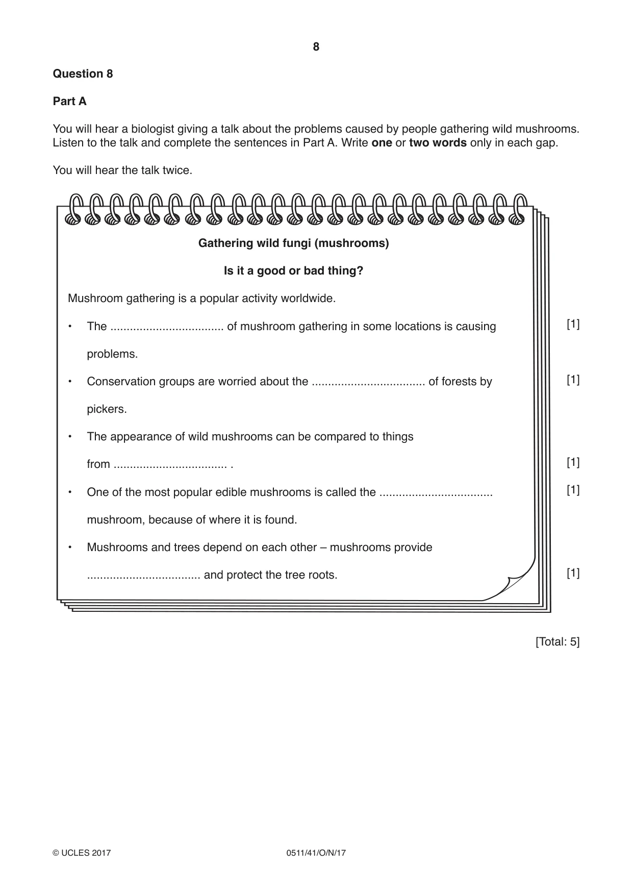 Cambridge IGCSE English - Second Language (count-in oral) 0511 2017 Oct/Nov Paper 4 · Variant 1 question paper, page 8 of 12
