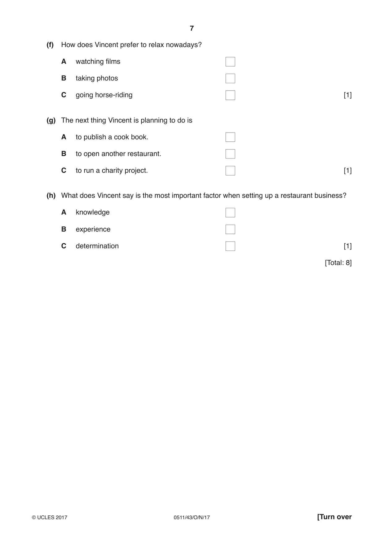 Cambridge IGCSE English - Second Language (count-in oral) 0511 2017 Oct/Nov Paper 4 · Variant 3 question paper, page 7 of 12