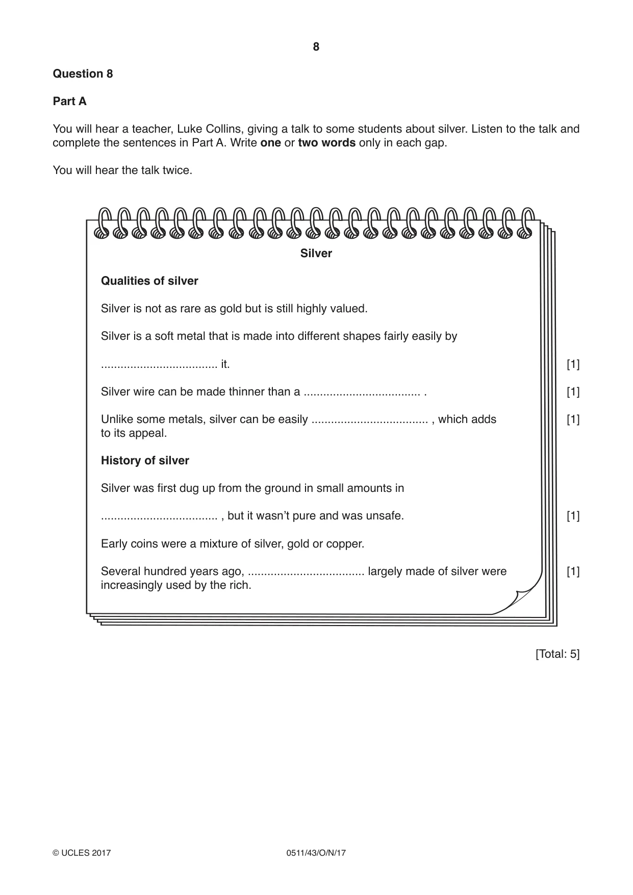 Cambridge IGCSE English - Second Language (count-in oral) 0511 2017 Oct/Nov Paper 4 · Variant 3 question paper, page 8 of 12