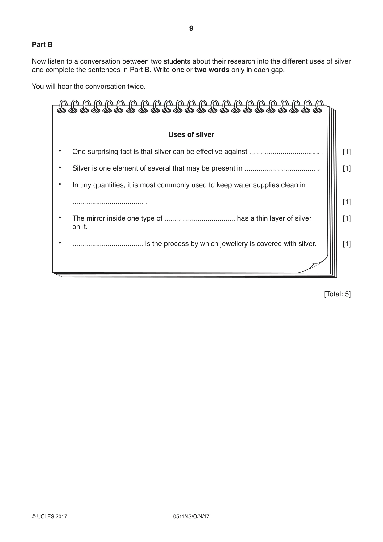 Cambridge IGCSE English - Second Language (count-in oral) 0511 2017 Oct/Nov Paper 4 · Variant 3 question paper, page 9 of 12