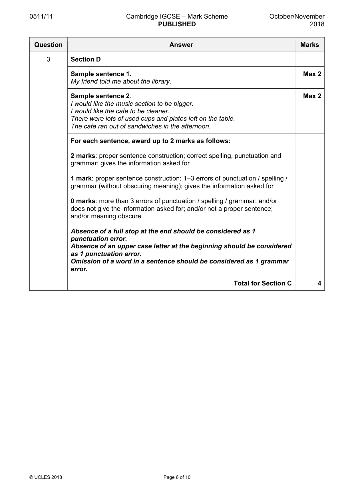 Mark scheme, page 6 of 10