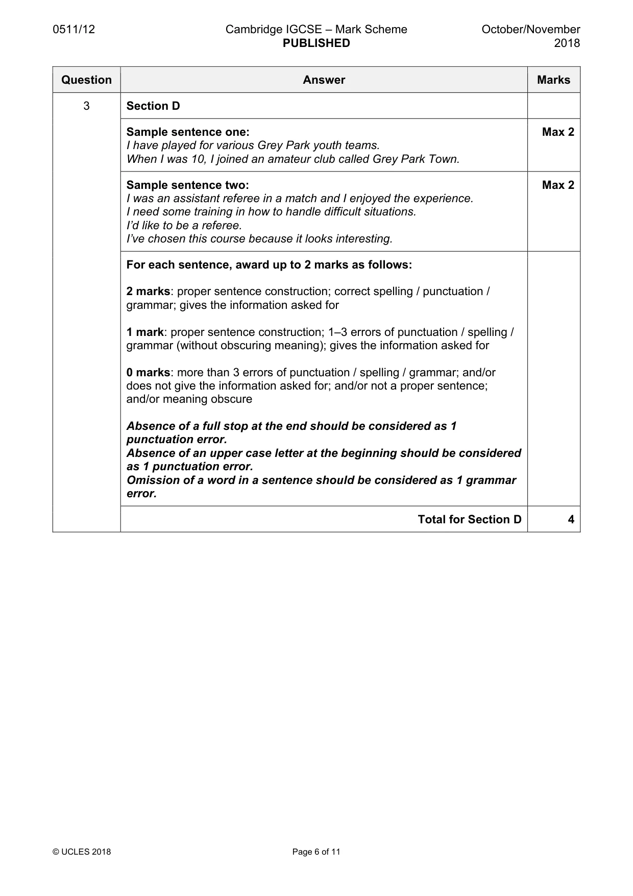Mark scheme, page 6 of 11