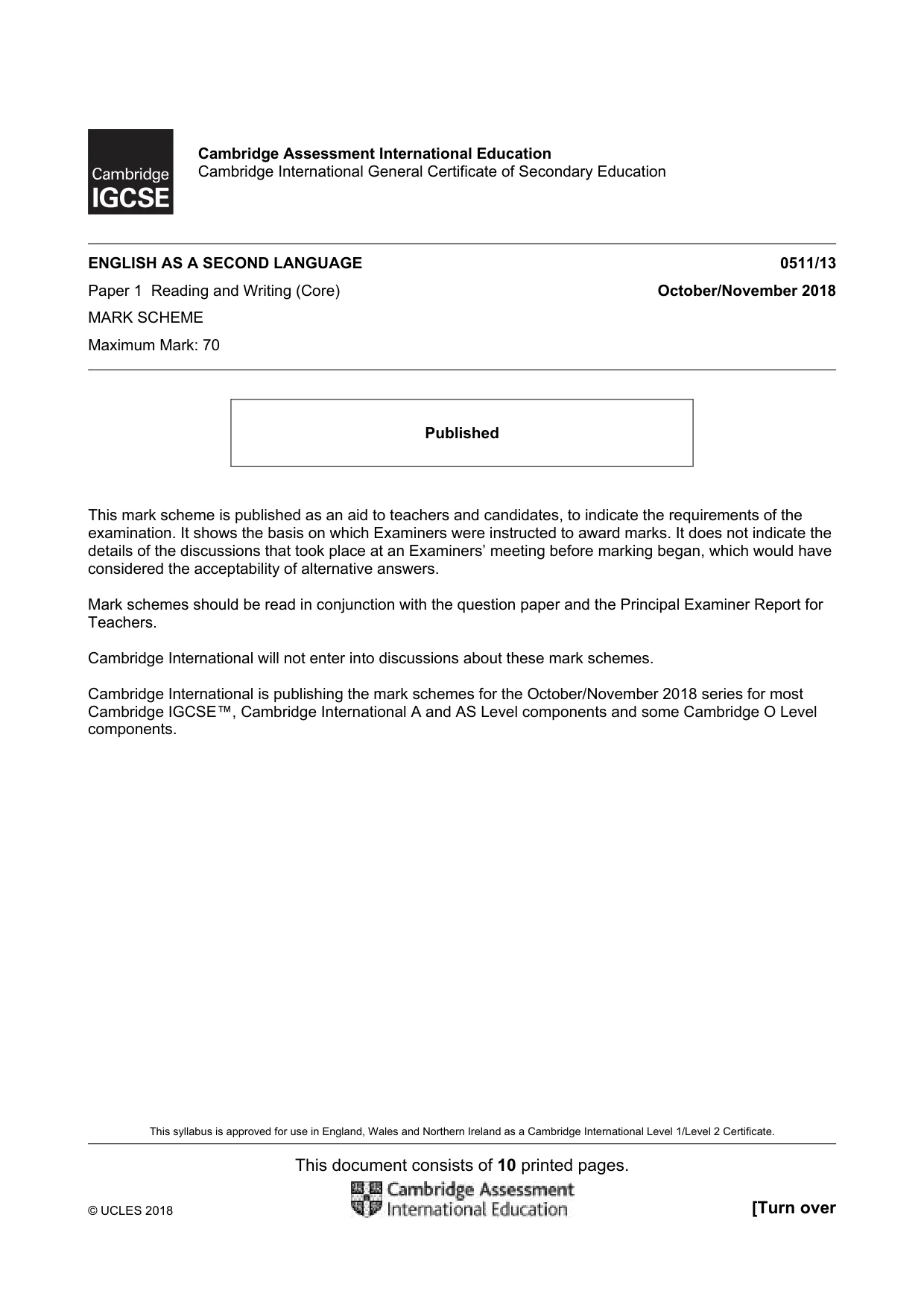 Mark scheme, page 1 of 10