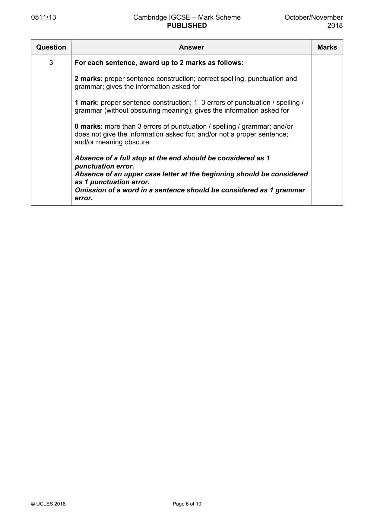 Mark scheme, page 6 of 10