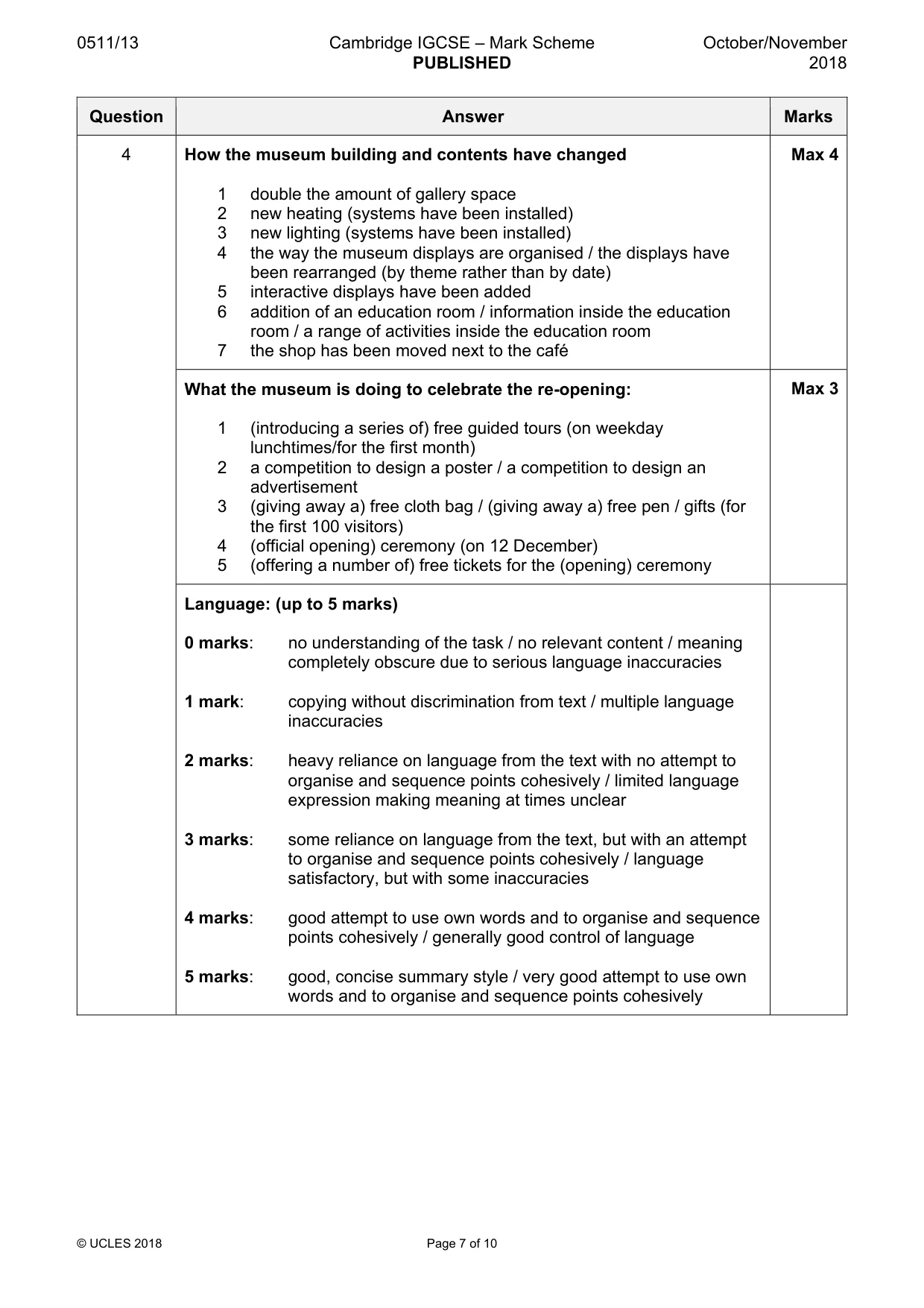 Mark scheme, page 7 of 10