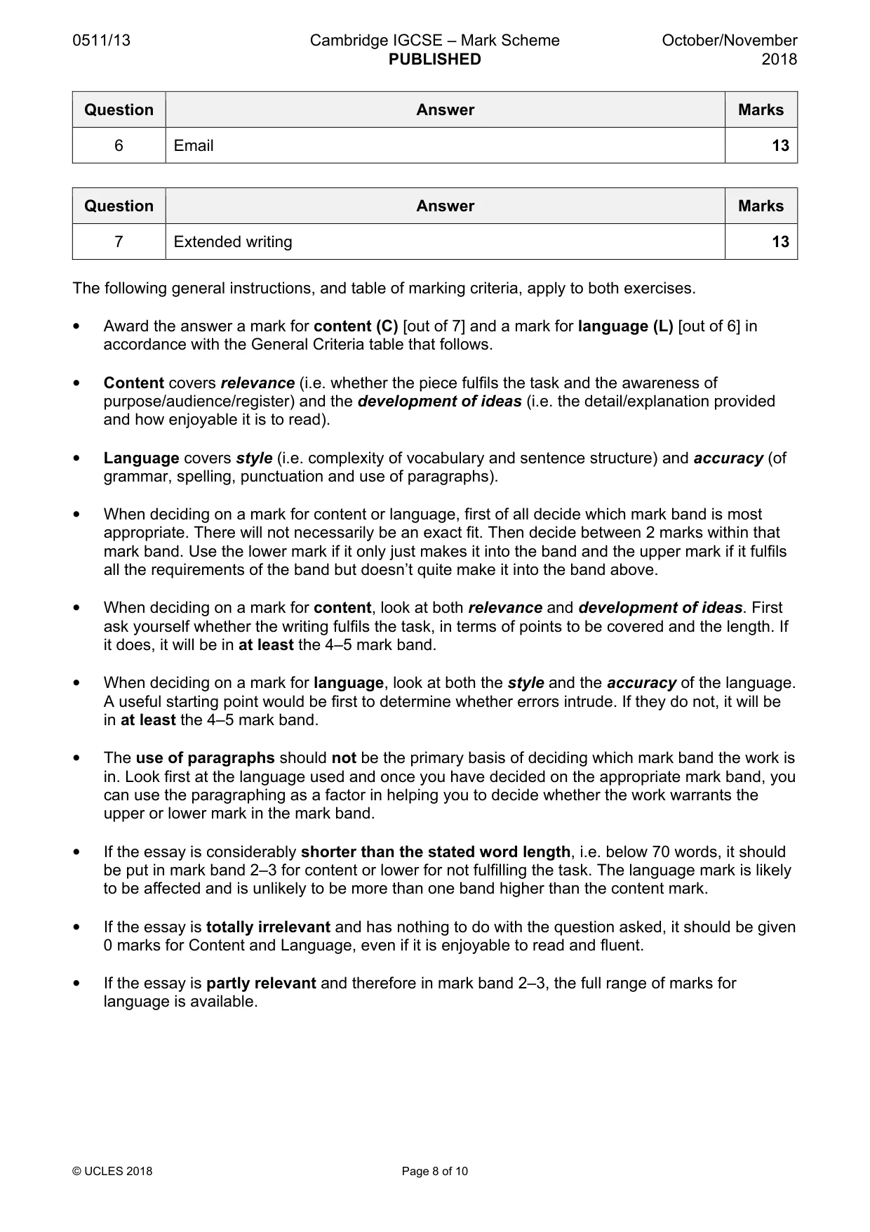 Mark scheme, page 8 of 10