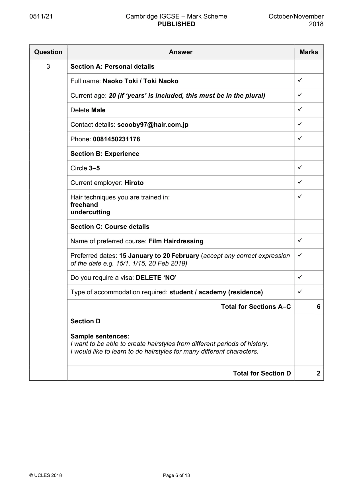 Mark scheme, page 6 of 13