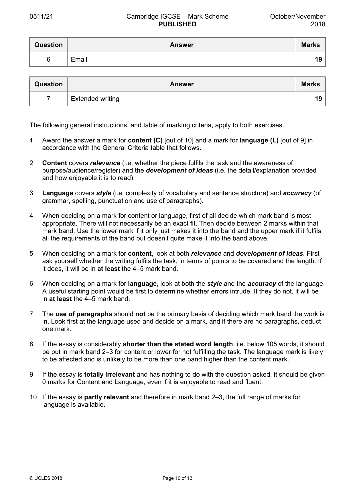 Mark scheme, page 10 of 13