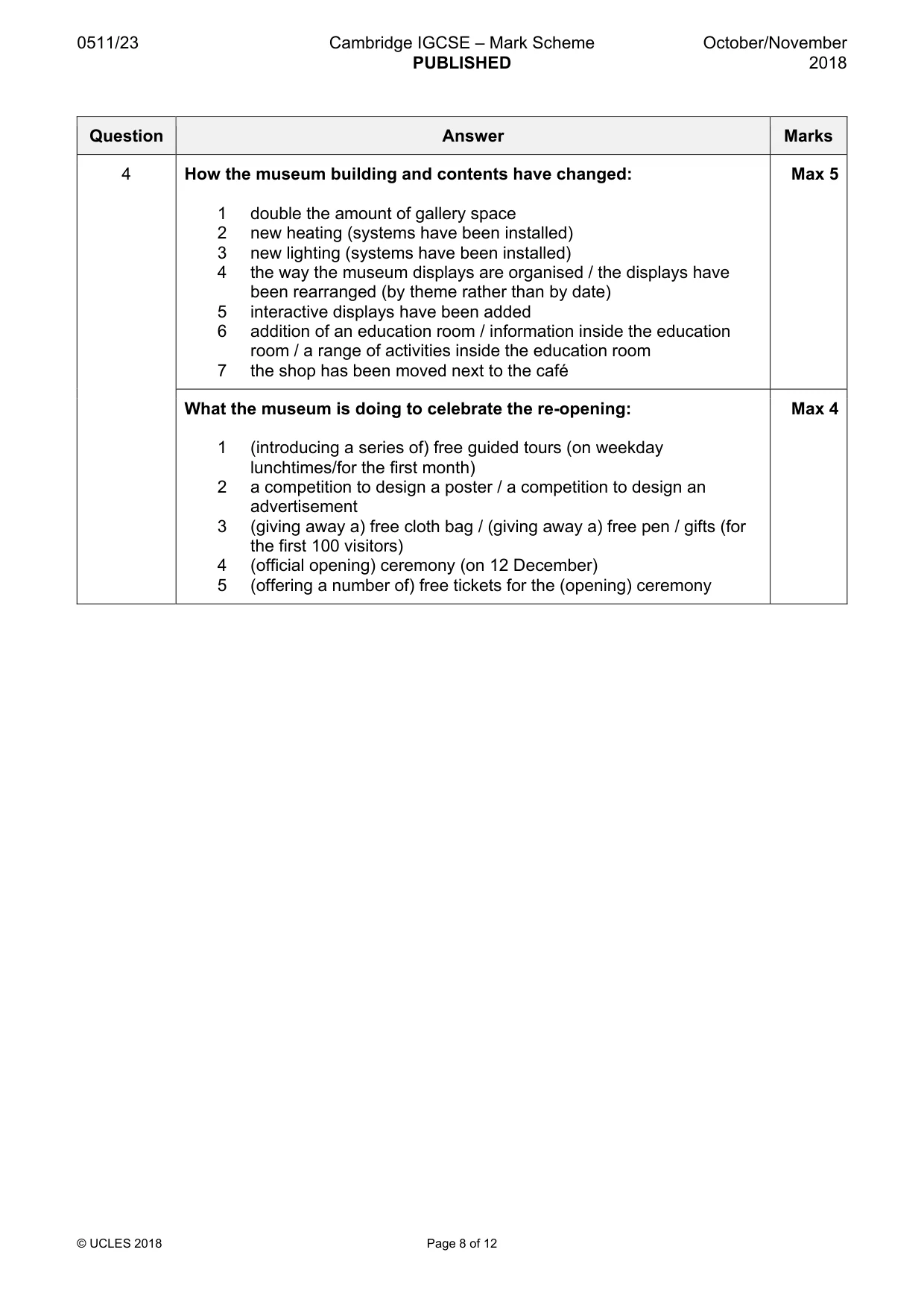 Mark scheme, page 8 of 12