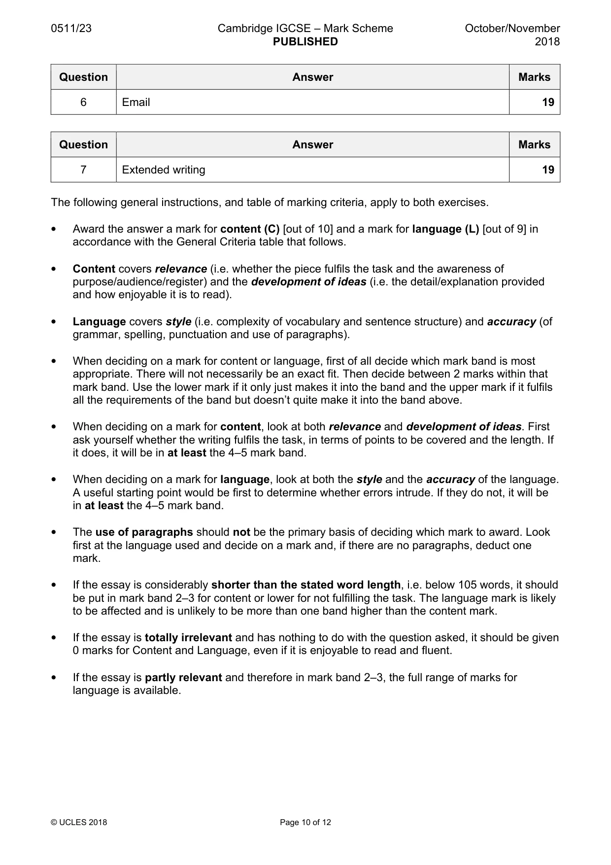 Mark scheme, page 10 of 12
