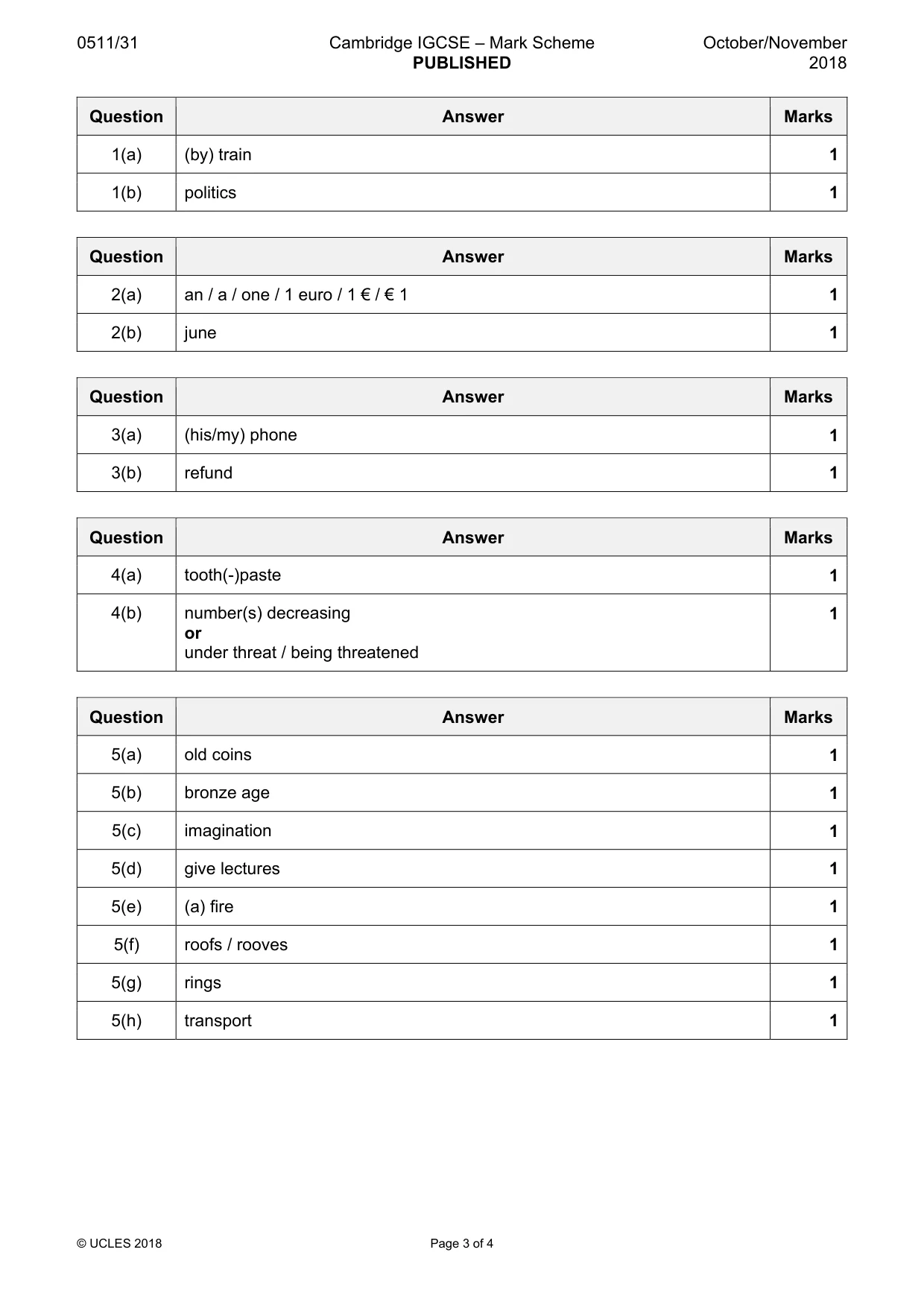 Mark scheme, page 3 of 4