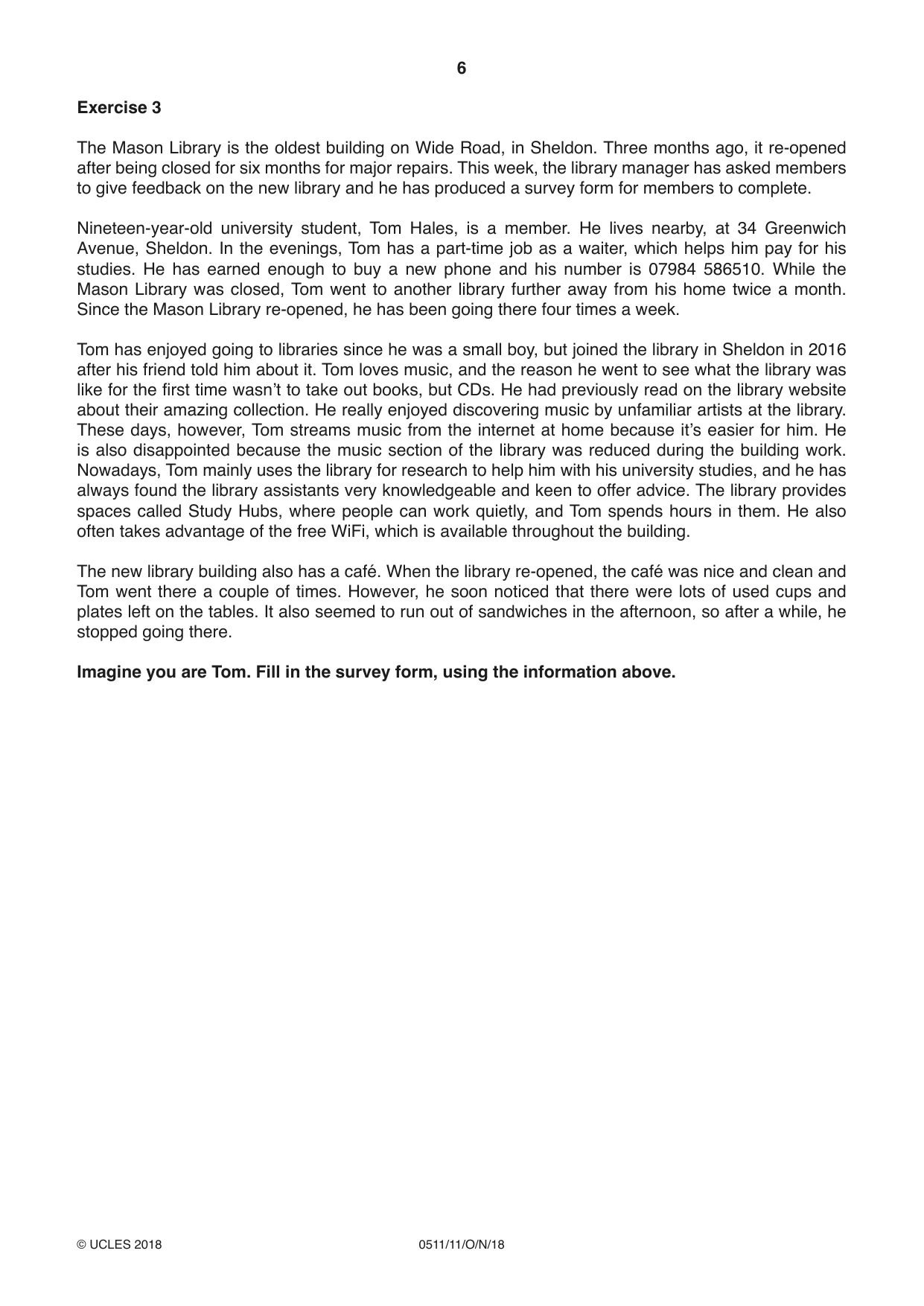 Cambridge IGCSE English - Second Language (count-in oral) 0511 2018 Oct/Nov Paper 1 · Variant 1 question paper, page 6 of 16