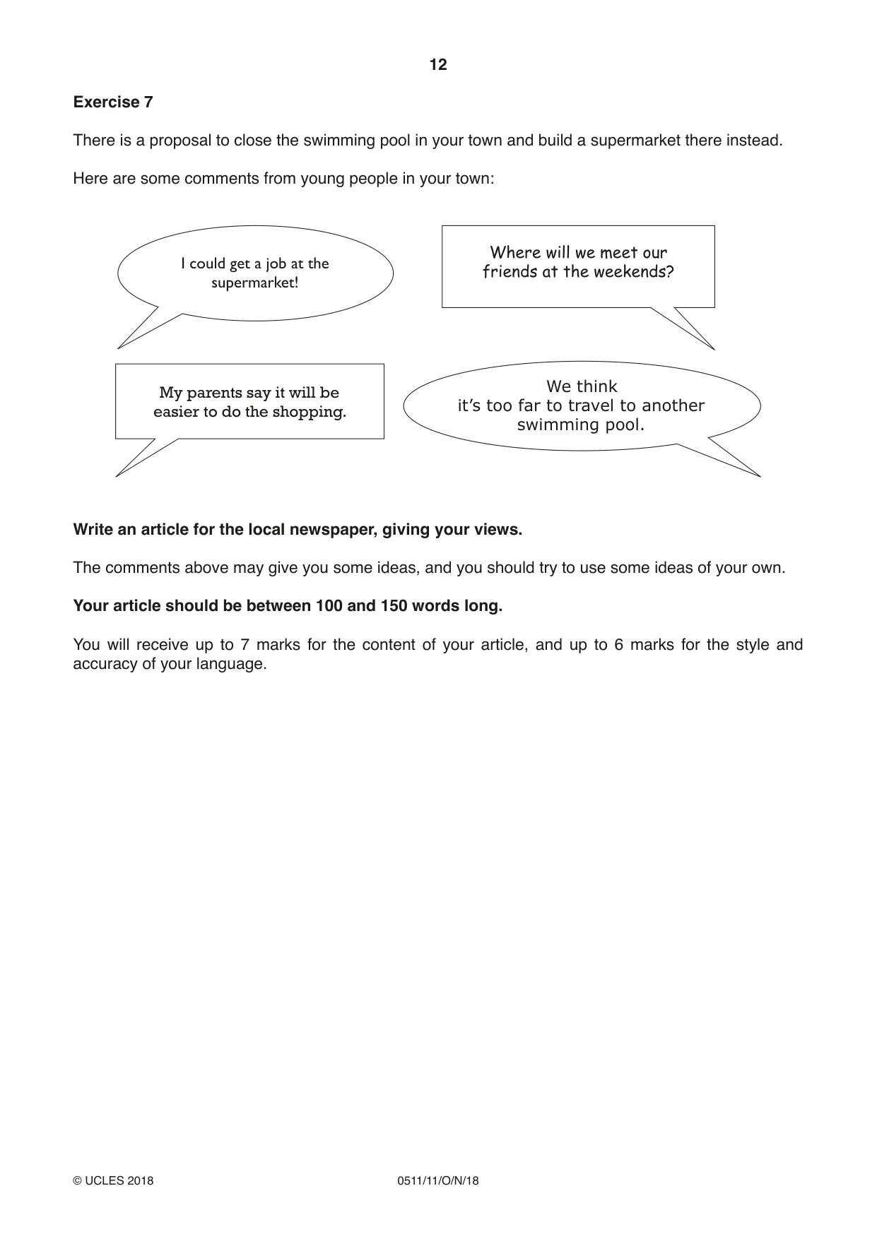 Cambridge IGCSE English - Second Language (count-in oral) 0511 2018 Oct/Nov Paper 1 · Variant 1 question paper, page 12 of 16