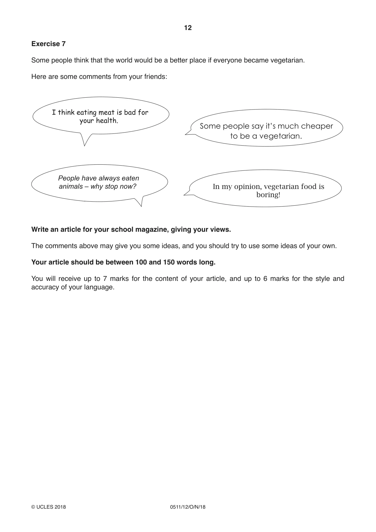 Cambridge IGCSE English - Second Language (count-in oral) 0511 2018 Oct/Nov Paper 1 · Variant 2 question paper, page 12 of 16