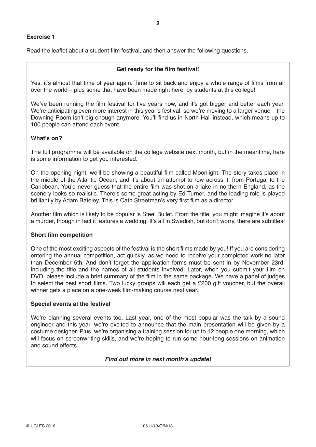 Cambridge IGCSE English - Second Language (count-in oral) 0511 2018 Oct/Nov Paper 1 · Variant 3 question paper, page 2 of 16