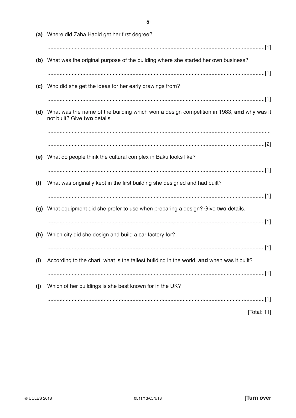 Cambridge IGCSE English - Second Language (count-in oral) 0511 2018 Oct/Nov Paper 1 · Variant 3 question paper, page 5 of 16
