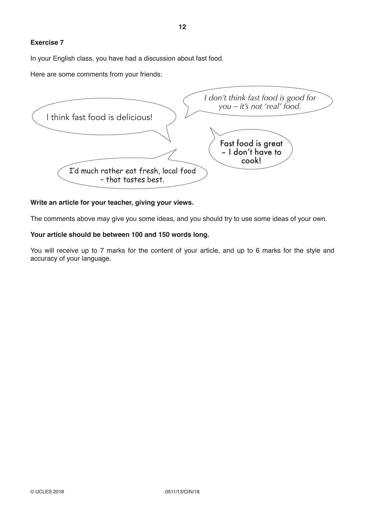 Cambridge IGCSE English - Second Language (count-in oral) 0511 2018 Oct/Nov Paper 1 · Variant 3 question paper, page 12 of 16