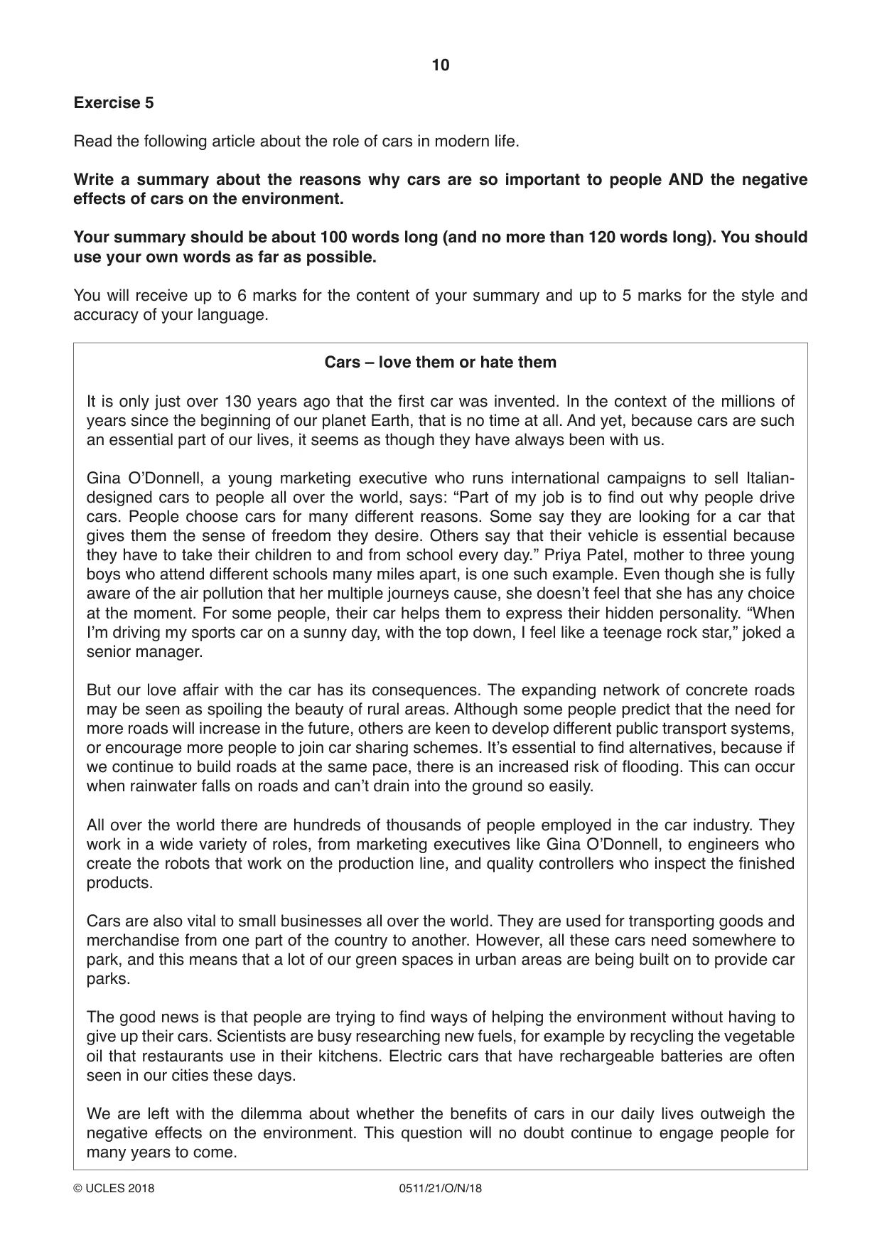 Cambridge IGCSE English - Second Language (count-in oral) 0511 2018 Oct/Nov Paper 2 · Variant 1 question paper, page 10 of 16
