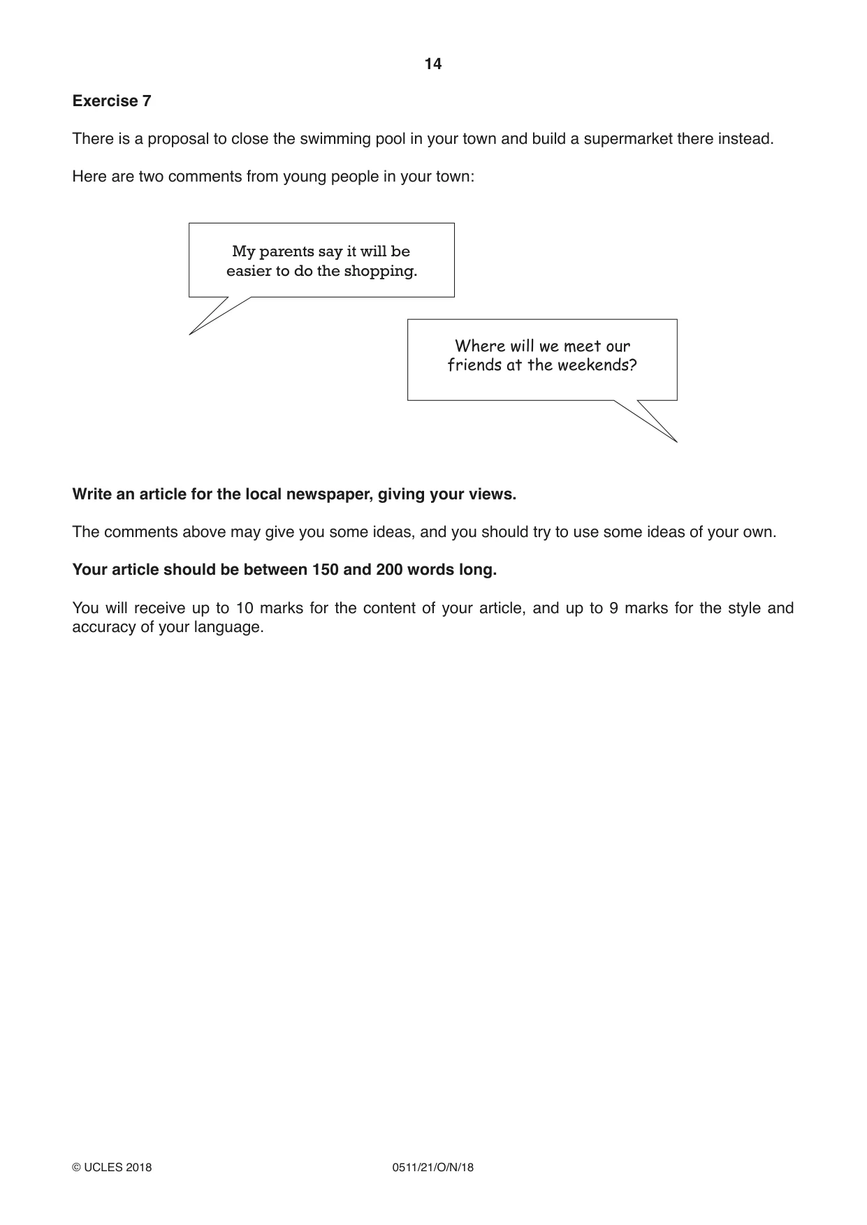 Cambridge IGCSE English - Second Language (count-in oral) 0511 2018 Oct/Nov Paper 2 · Variant 1 question paper, page 14 of 16