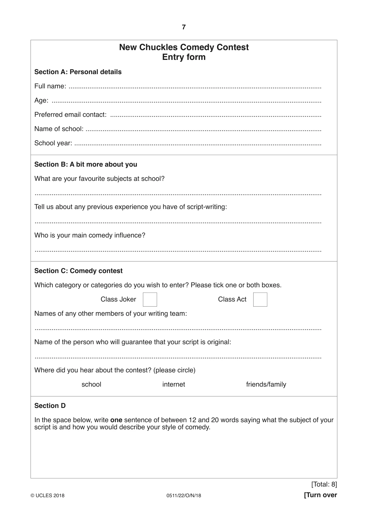 Cambridge IGCSE English - Second Language (count-in oral) 0511 2018 Oct/Nov Paper 2 · Variant 2 question paper, page 7 of 16