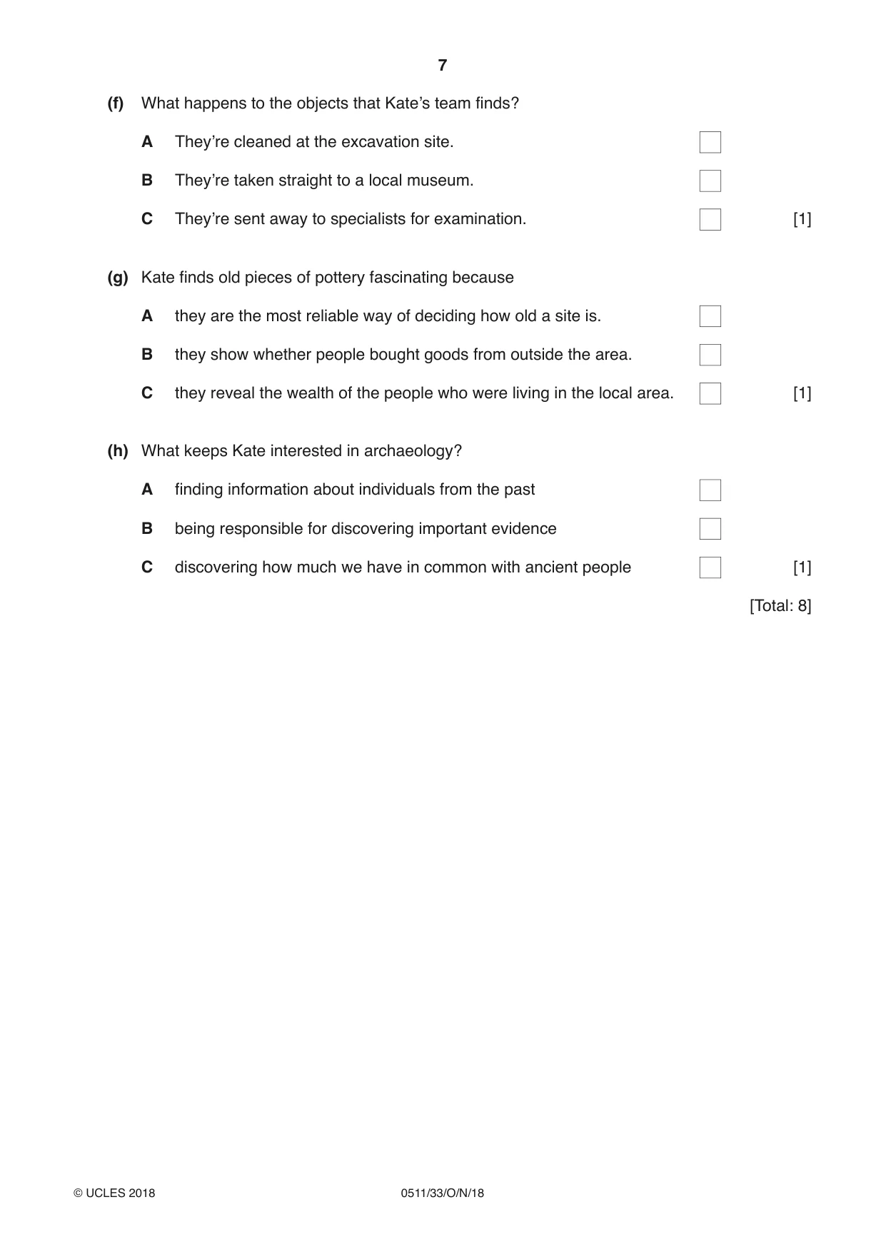 Cambridge IGCSE English - Second Language (count-in oral) 0511 2018 Oct/Nov Paper 3 · Variant 3 question paper, page 7 of 8