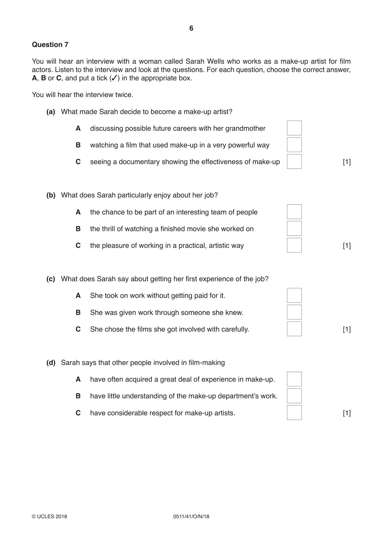 Cambridge IGCSE English - Second Language (count-in oral) 0511 2018 Oct/Nov Paper 4 · Variant 1 question paper, page 6 of 12