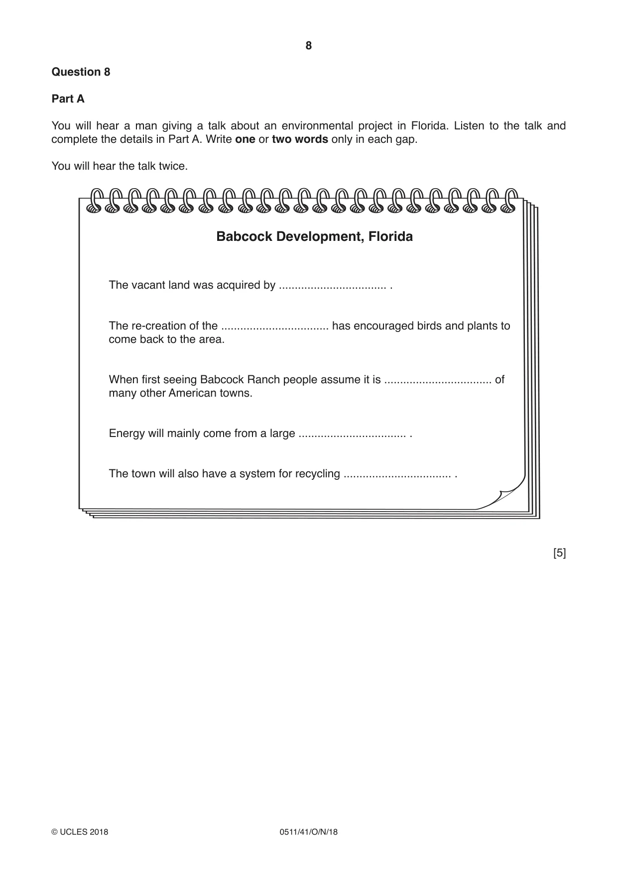 Cambridge IGCSE English - Second Language (count-in oral) 0511 2018 Oct/Nov Paper 4 · Variant 1 question paper, page 8 of 12