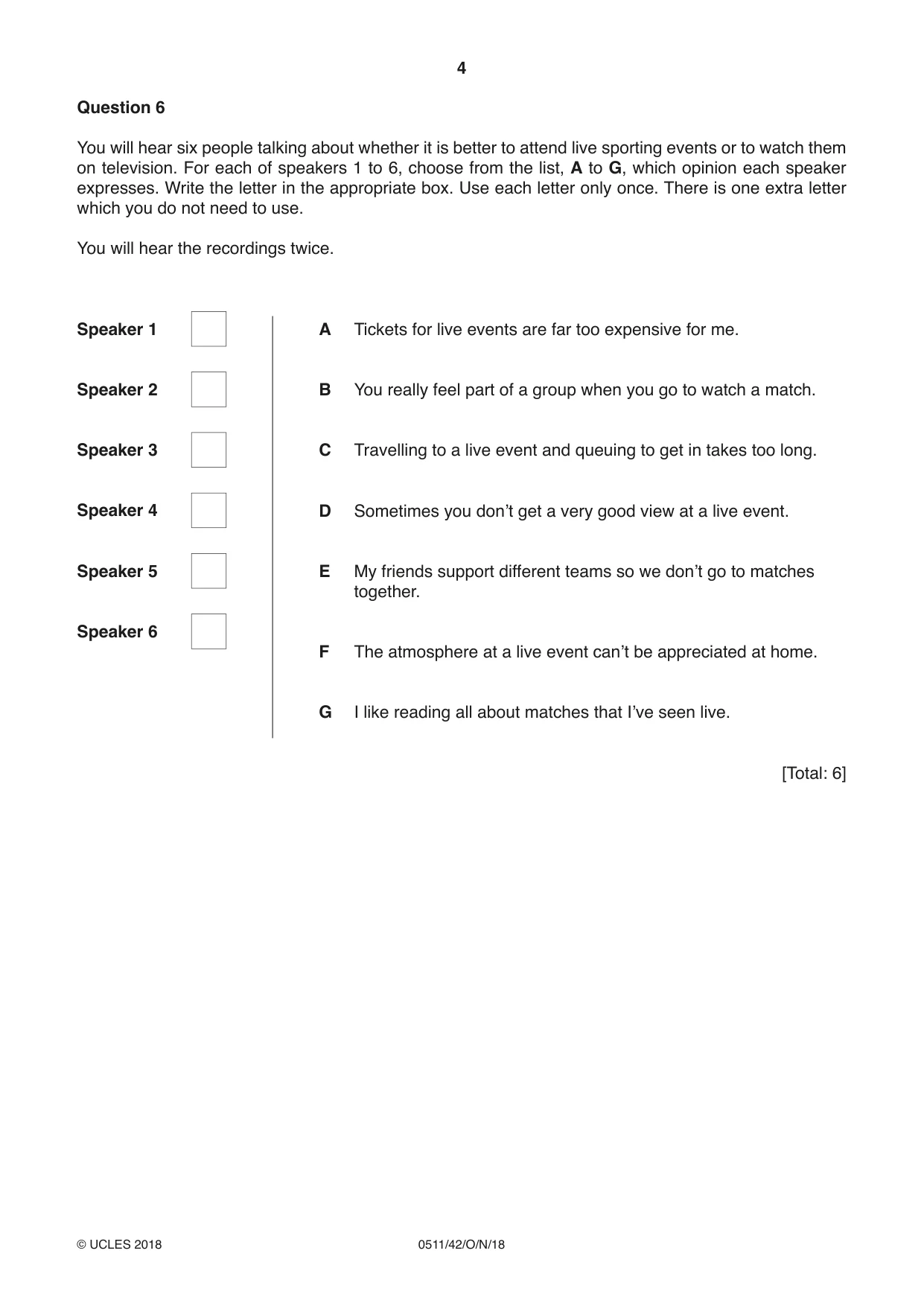 Cambridge IGCSE English - Second Language (count-in oral) 0511 2018 Oct/Nov Paper 4 · Variant 2 question paper, page 4 of 12
