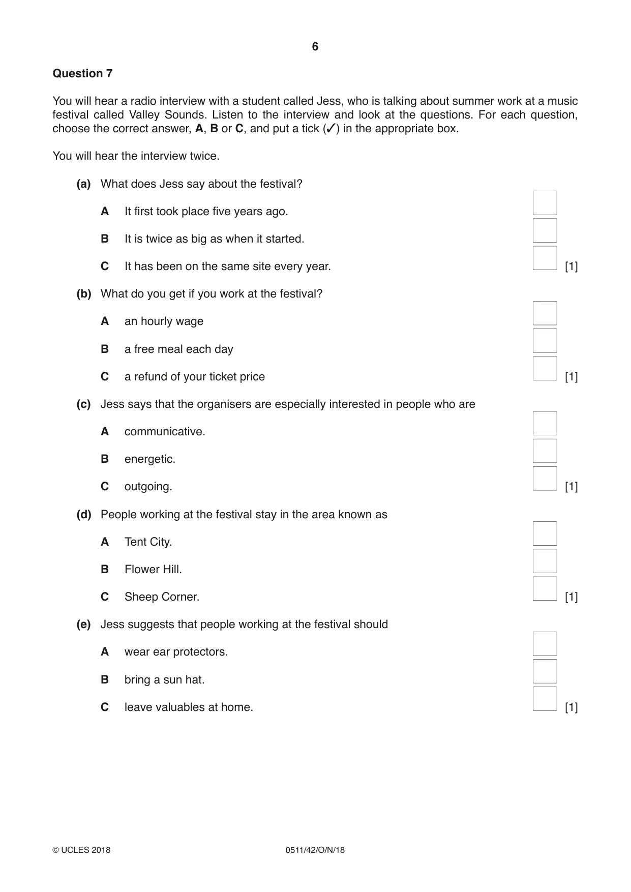 Cambridge IGCSE English - Second Language (count-in oral) 0511 2018 Oct/Nov Paper 4 · Variant 2 question paper, page 6 of 12