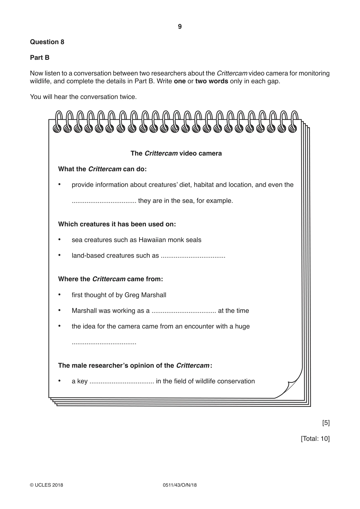 Cambridge IGCSE English - Second Language (count-in oral) 0511 2018 Oct/Nov Paper 4 · Variant 3 question paper, page 9 of 12
