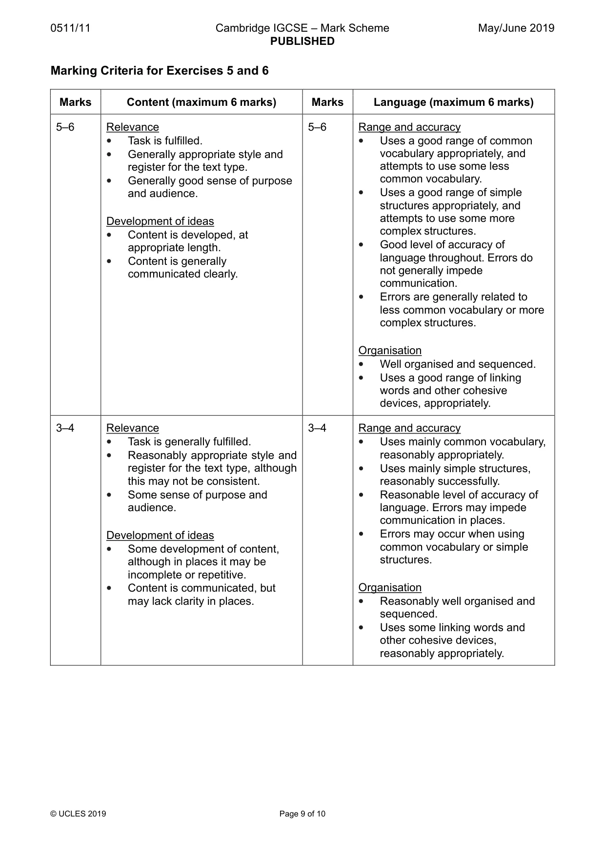 Mark scheme, page 9 of 10